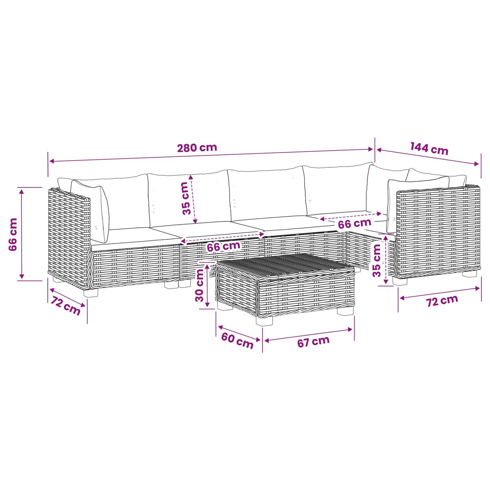 vidaXL 6 Stk. Rattan Lounge Set mit Kissen GENDT Naturrattan Natur