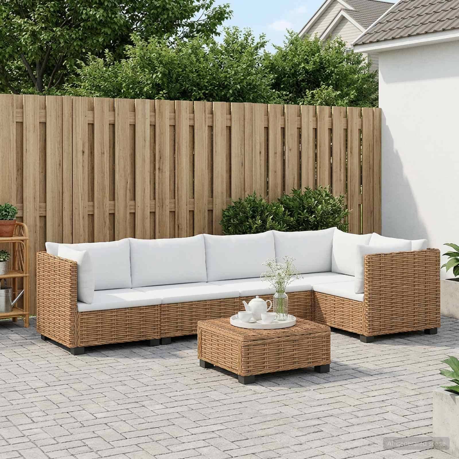 vidaXL 6 Stk. Rattan Lounge Set mit Kissen GENDT Naturrattan Natur