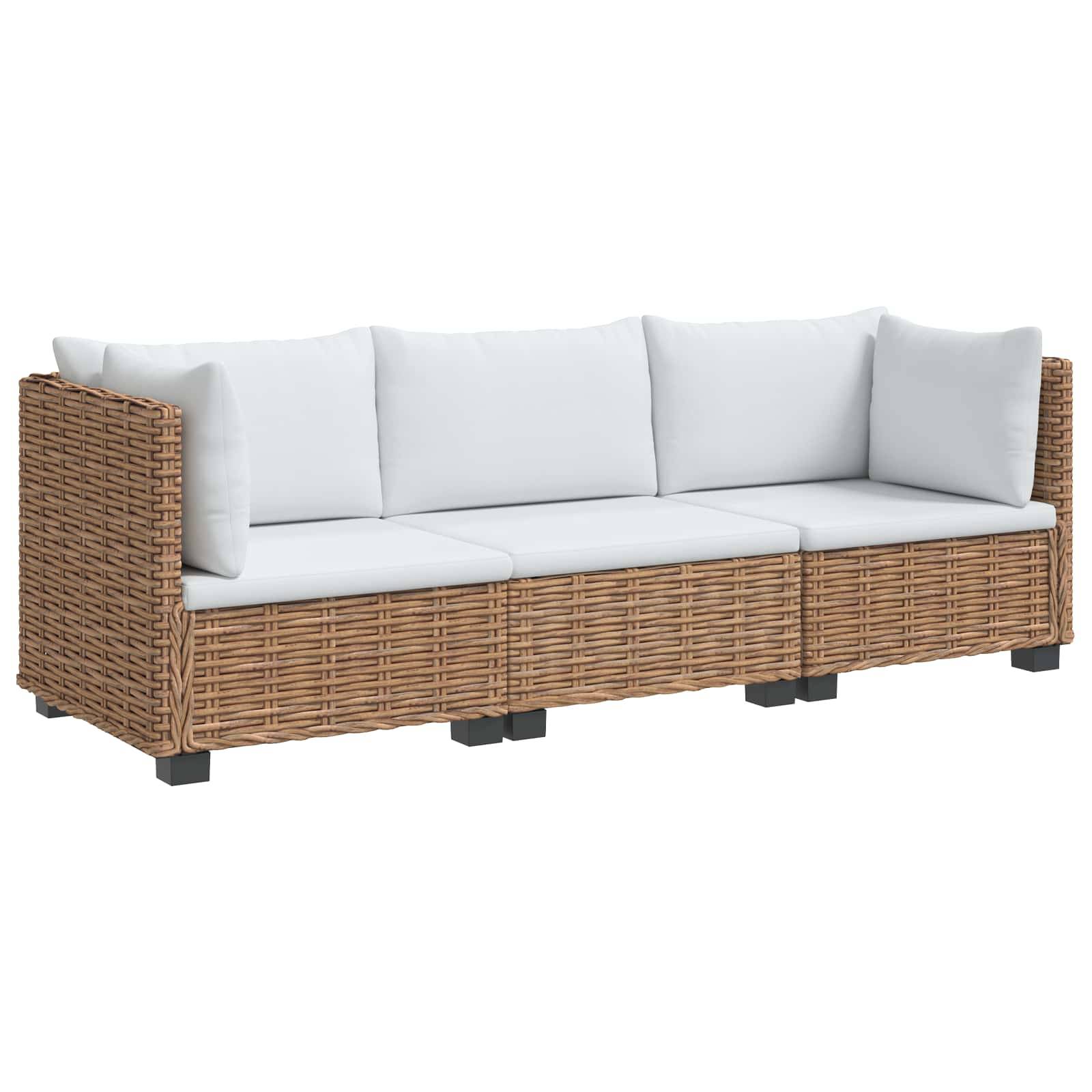 vidaXL 3 Stk. Rattan-Lounge-Set mit Kissen GENDT Naturrattan Natur