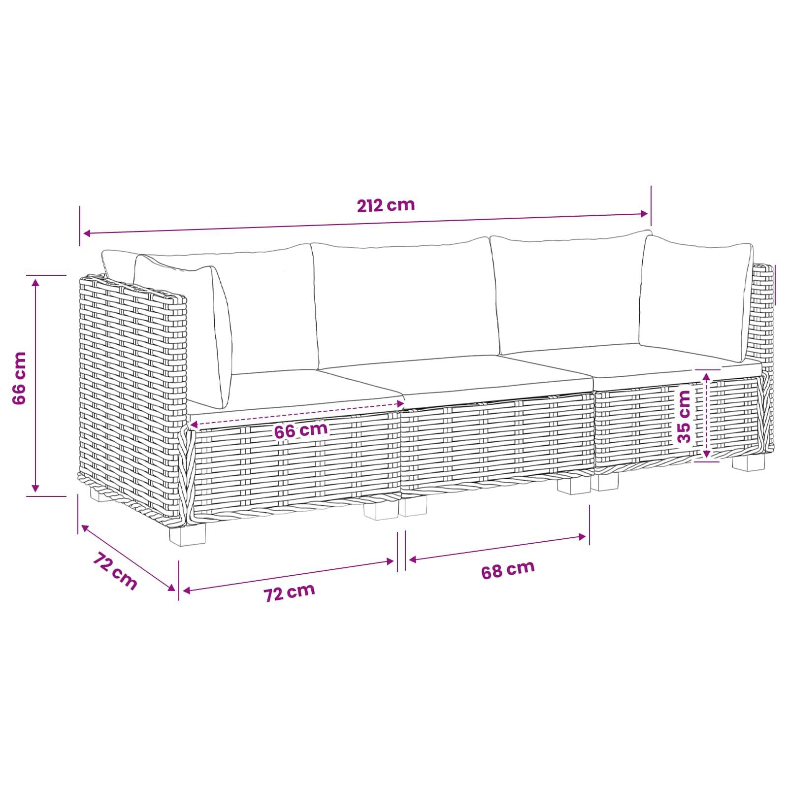 vidaXL 3 Stk. Rattan-Lounge-Set mit Kissen GENDT Naturrattan Natur