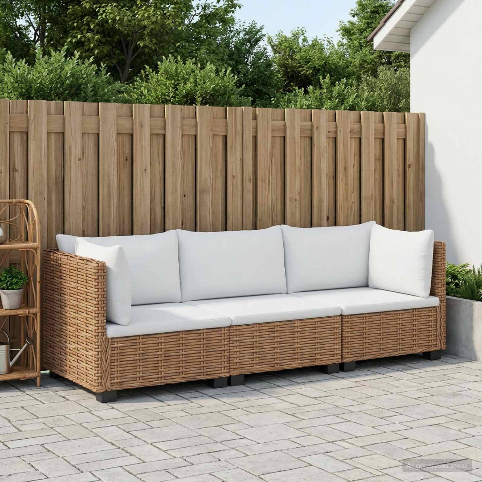 vidaXL 3 Stk. Rattan-Lounge-Set mit Kissen GENDT Naturrattan Natur