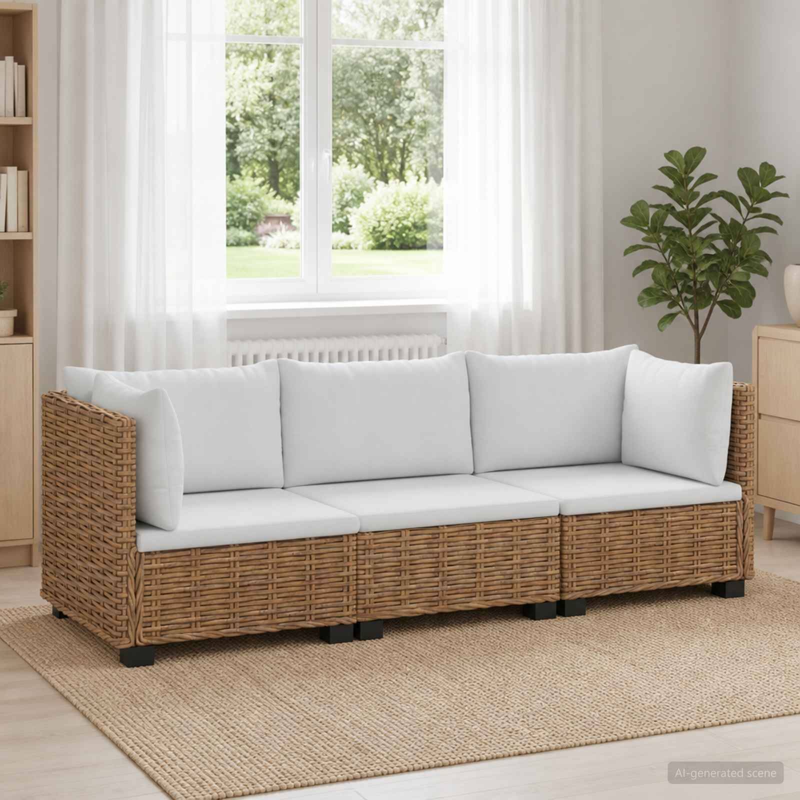 vidaXL 3 Stk. Rattan-Lounge-Set mit Kissen GENDT Naturrattan Natur