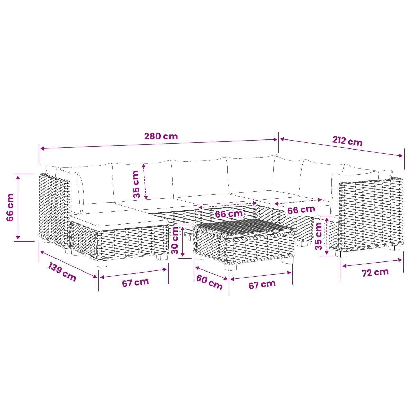 vidaXL 8 Stk. Rattan-Lounge-Set mit Kissen GENDT Naturrattan Natur