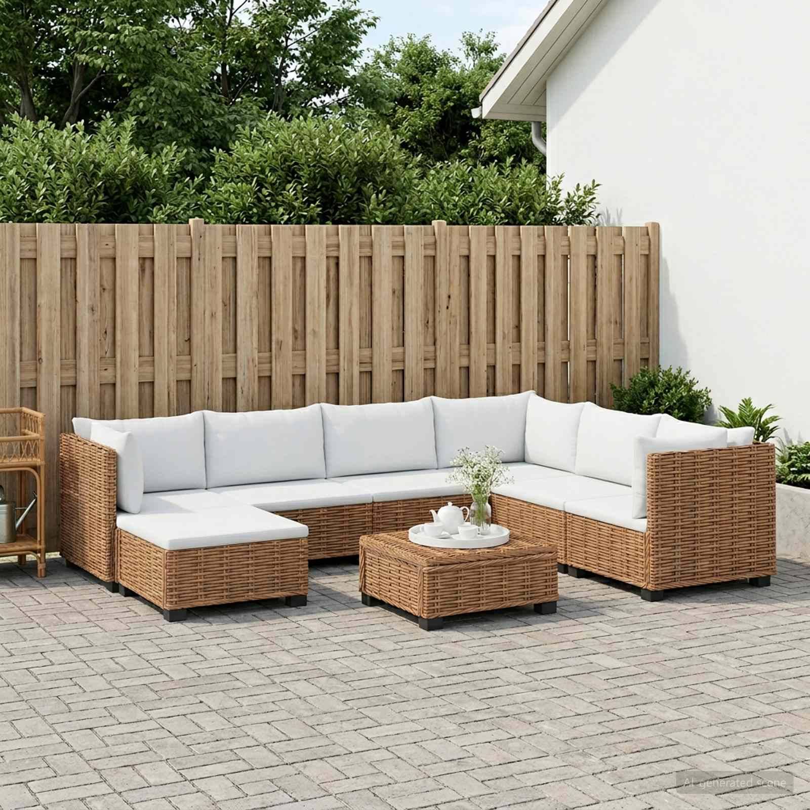 vidaXL 8 Stk. Rattan-Lounge-Set mit Kissen GENDT Naturrattan Natur