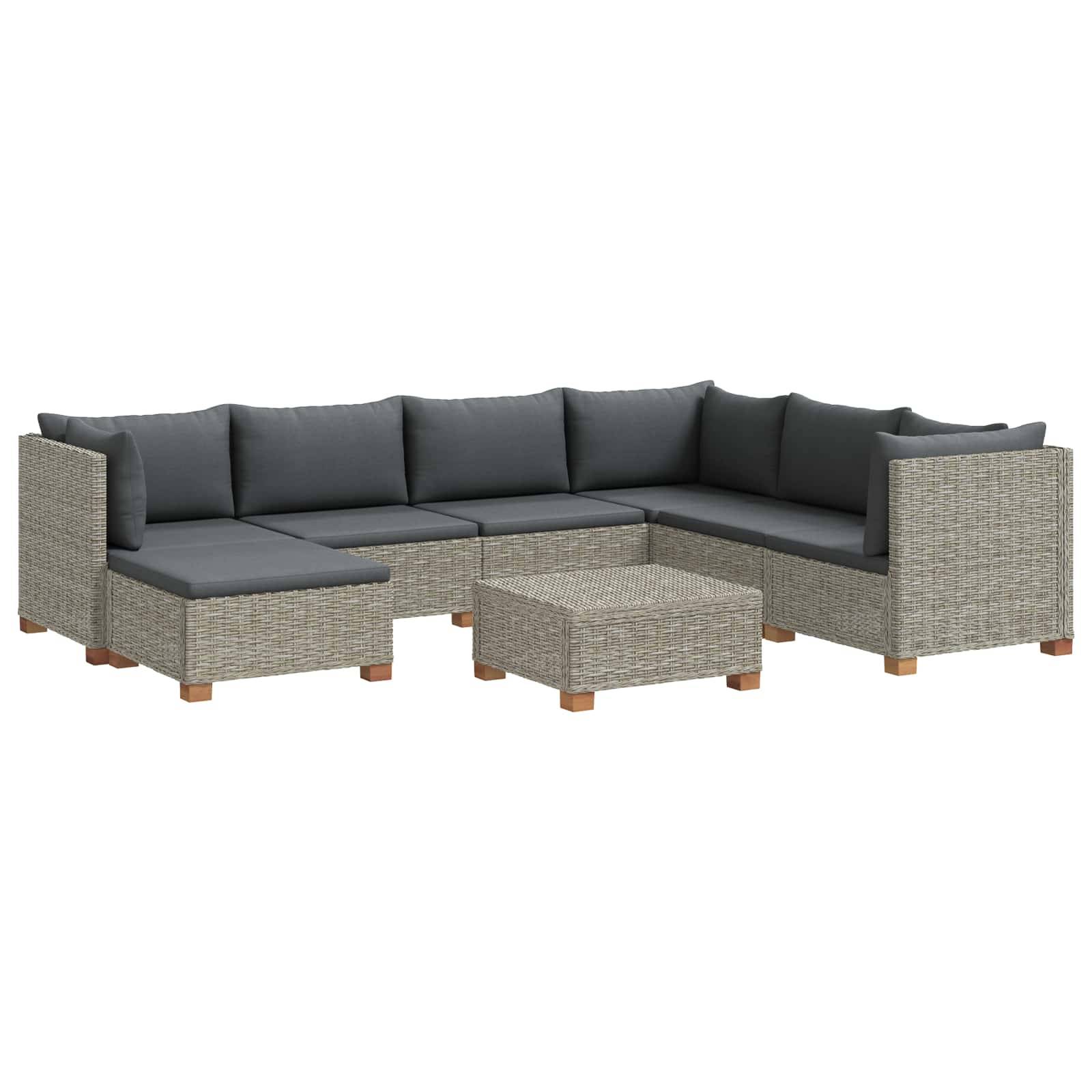 vidaXL 8 Stk. Rattan-Lounge-Set mit Kissen GENDT Naturrattan Kubu Grau