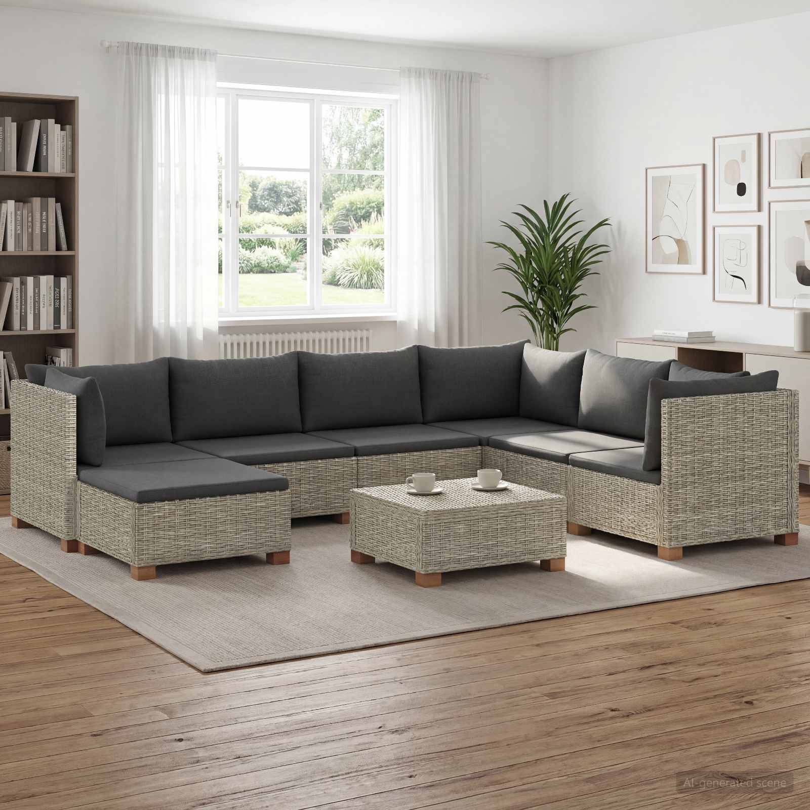 vidaXL 8 Stk. Rattan-Lounge-Set mit Kissen GENDT Naturrattan Kubu Grau