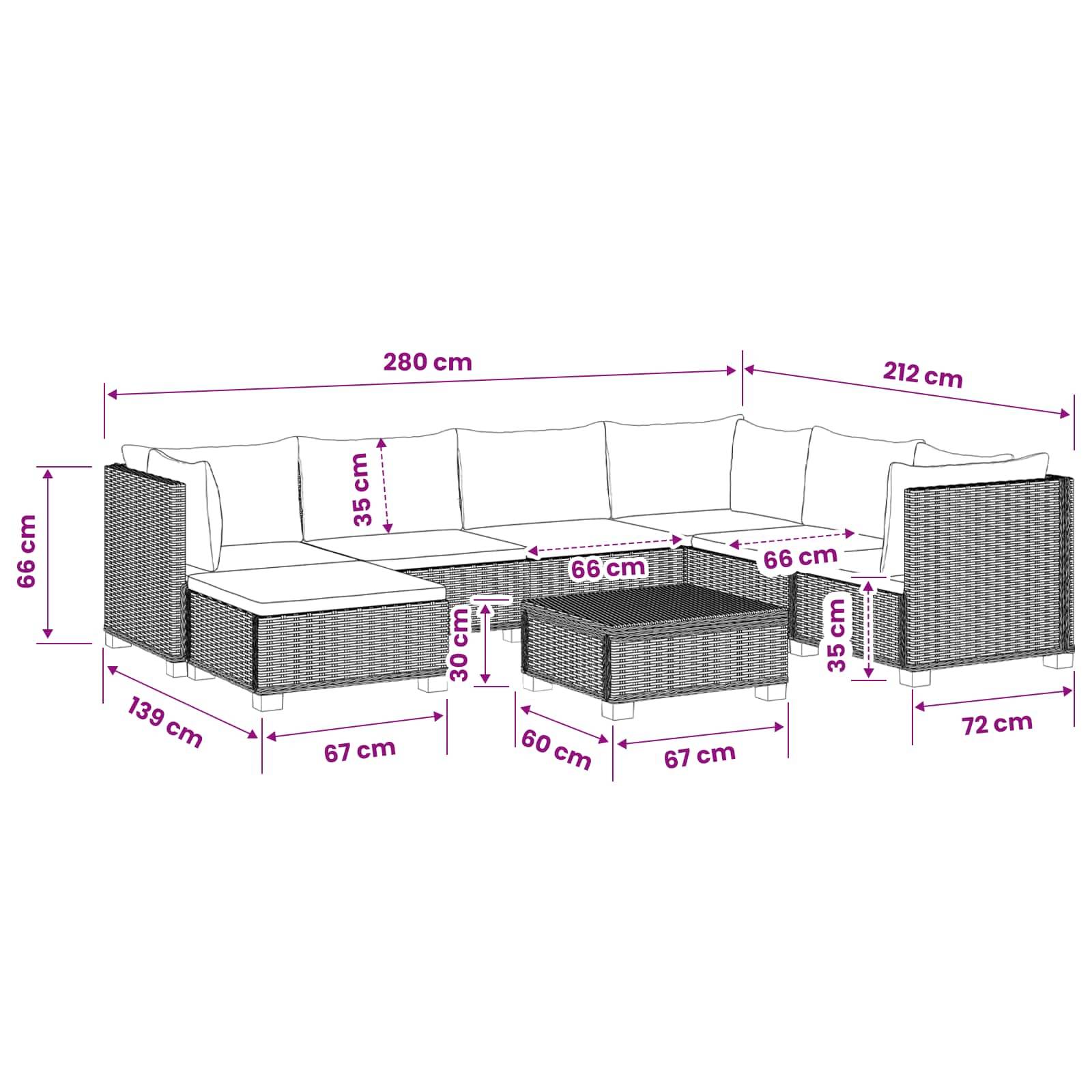 vidaXL 8 Stk. Rattan-Lounge-Set mit Kissen GENDT Naturrattan Kubu Grau