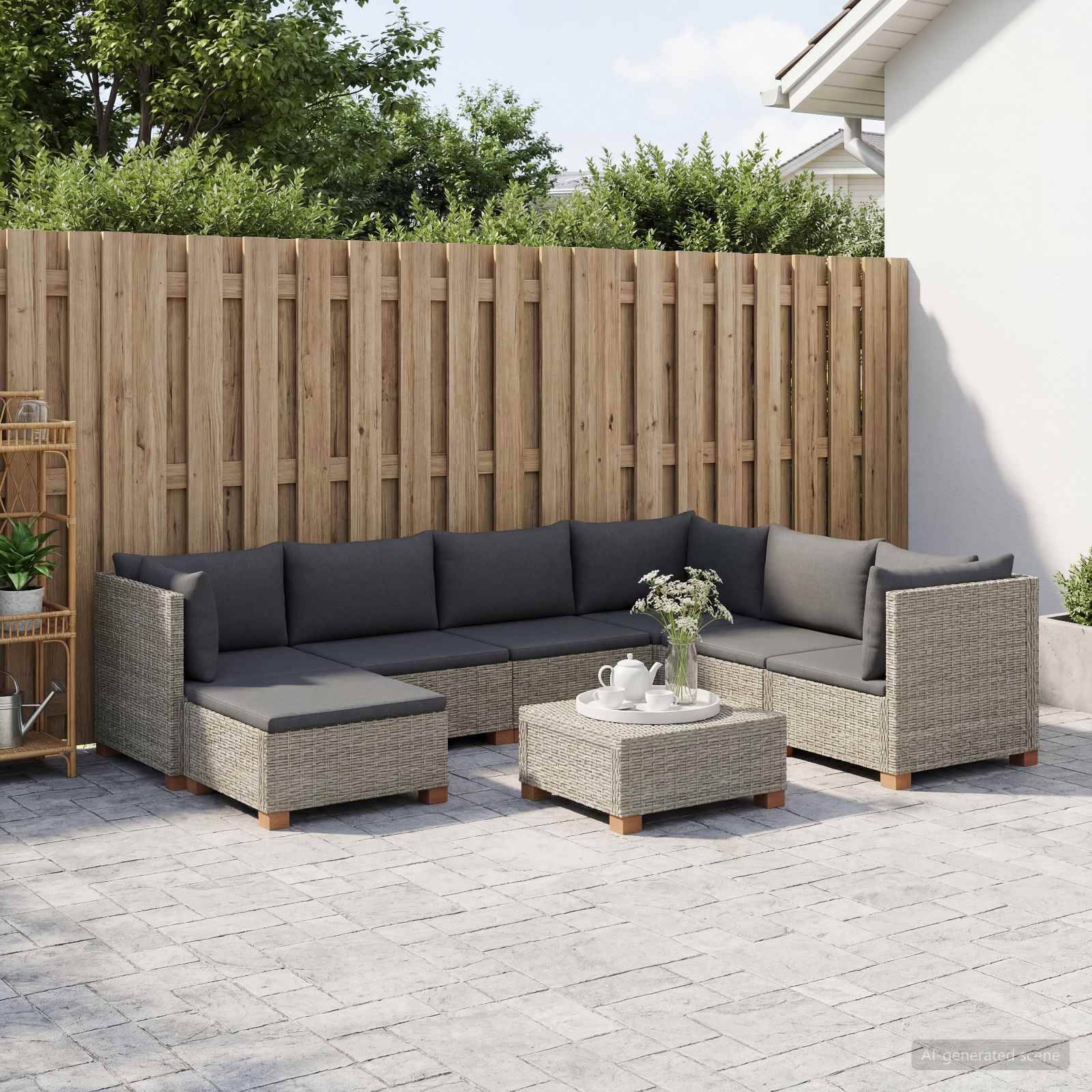 vidaXL 8 Stk. Rattan-Lounge-Set mit Kissen GENDT Naturrattan Kubu Grau