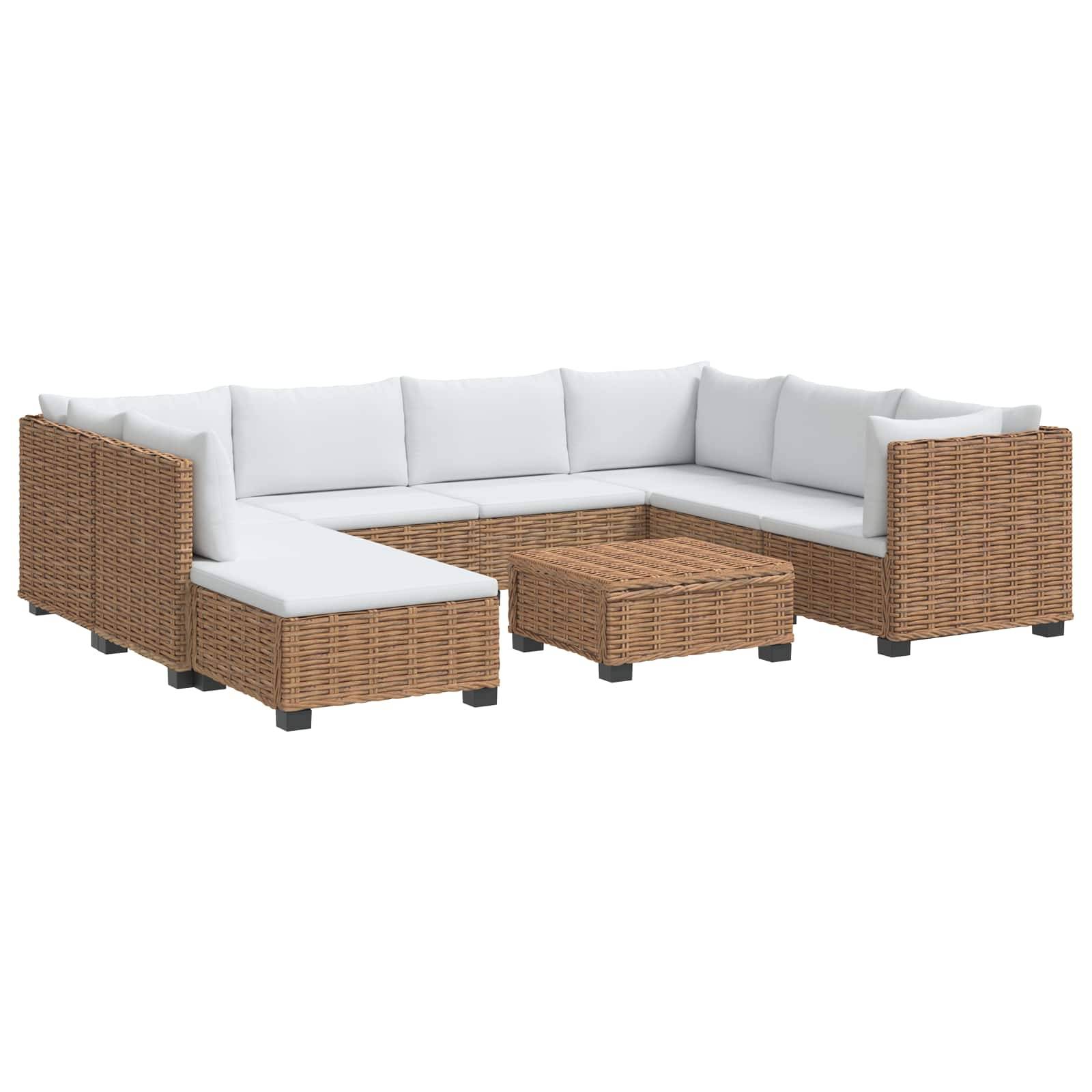 vidaXL 9 Stk. Rattan Lounge Set mit Kissen GENDT Naturrattan Natur