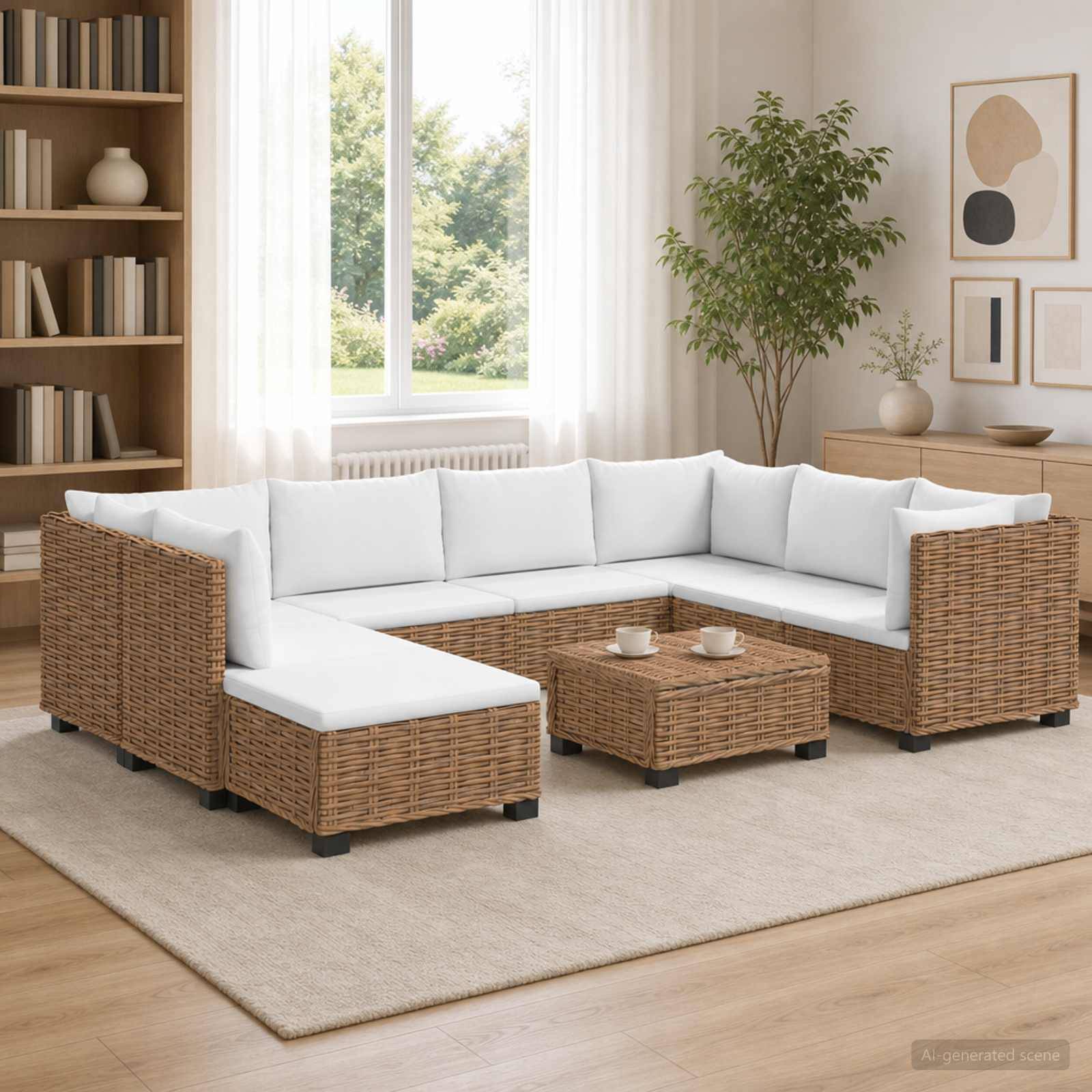 vidaXL 9 Stk. Rattan Lounge Set mit Kissen GENDT Naturrattan Natur