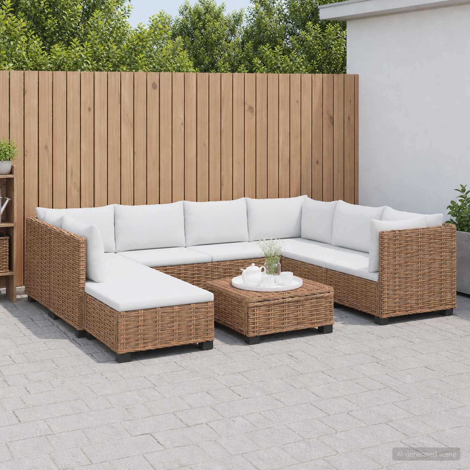 vidaXL 9 Stk. Rattan Lounge Set mit Kissen GENDT Naturrattan Natur