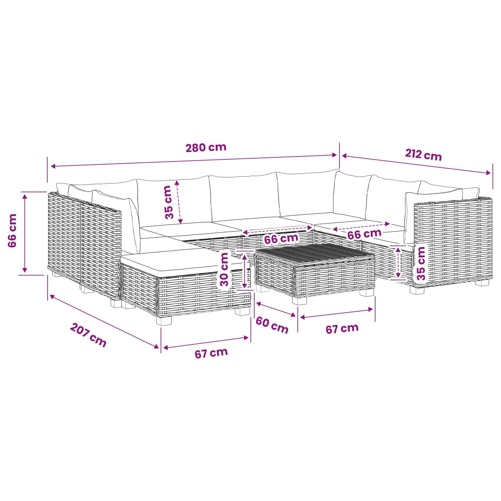 vidaXL 9 Stk. Rattan Lounge Set mit Kissen GENDT Naturrattan Natur
