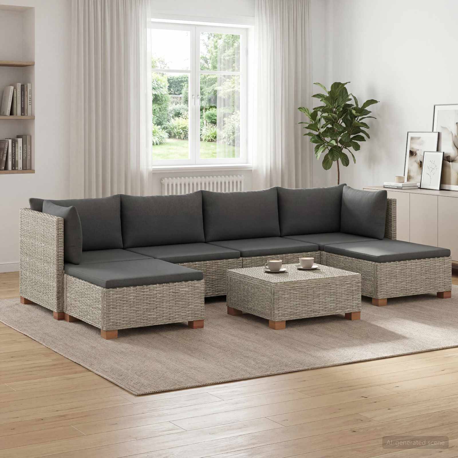 vidaXL 7 Stk. Rattan-Lounge-Set mit Kissen GENDT Naturrattan Kubu Grau