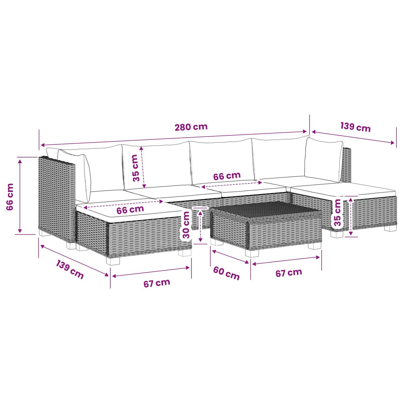 vidaXL 7 Stk. Rattan-Lounge-Set mit Kissen GENDT Naturrattan Kubu Grau