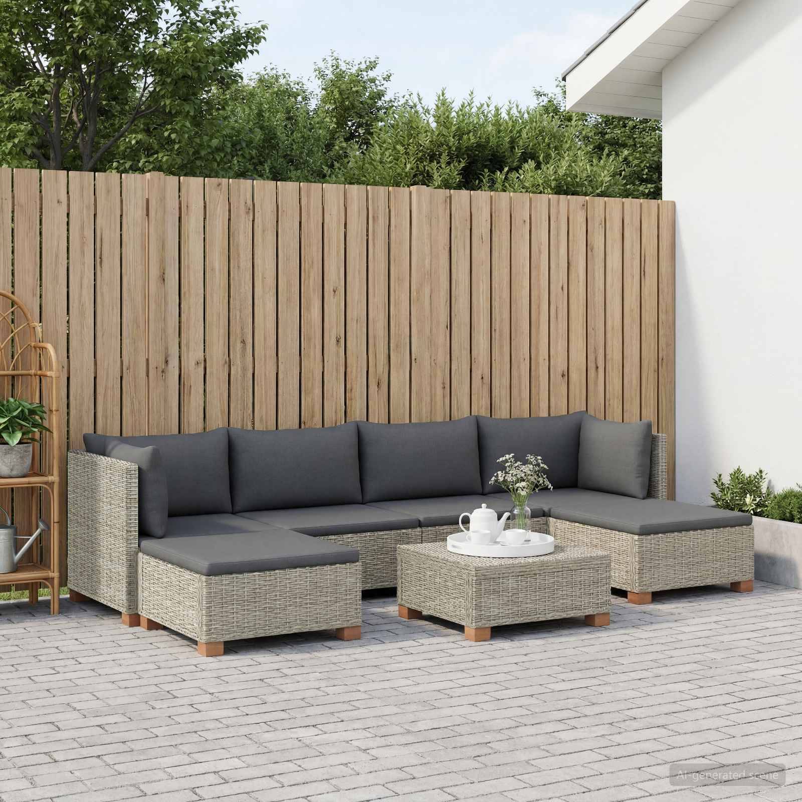 vidaXL 7 Stk. Rattan-Lounge-Set mit Kissen GENDT Naturrattan Kubu Grau