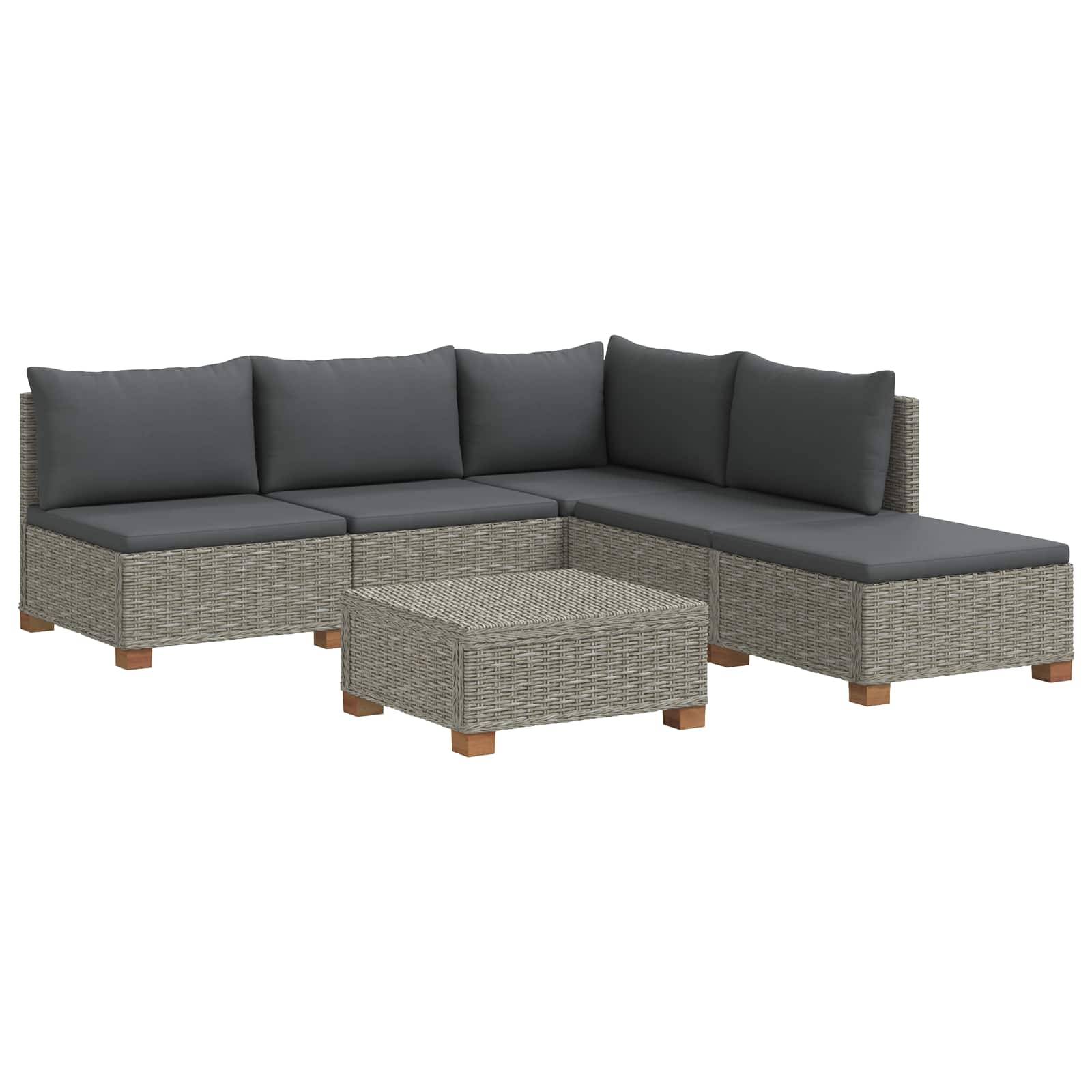 vidaXL 6 Stk. Rattan-Lounge-Set mit Kissen GENDT Naturrattan Kubu Grau