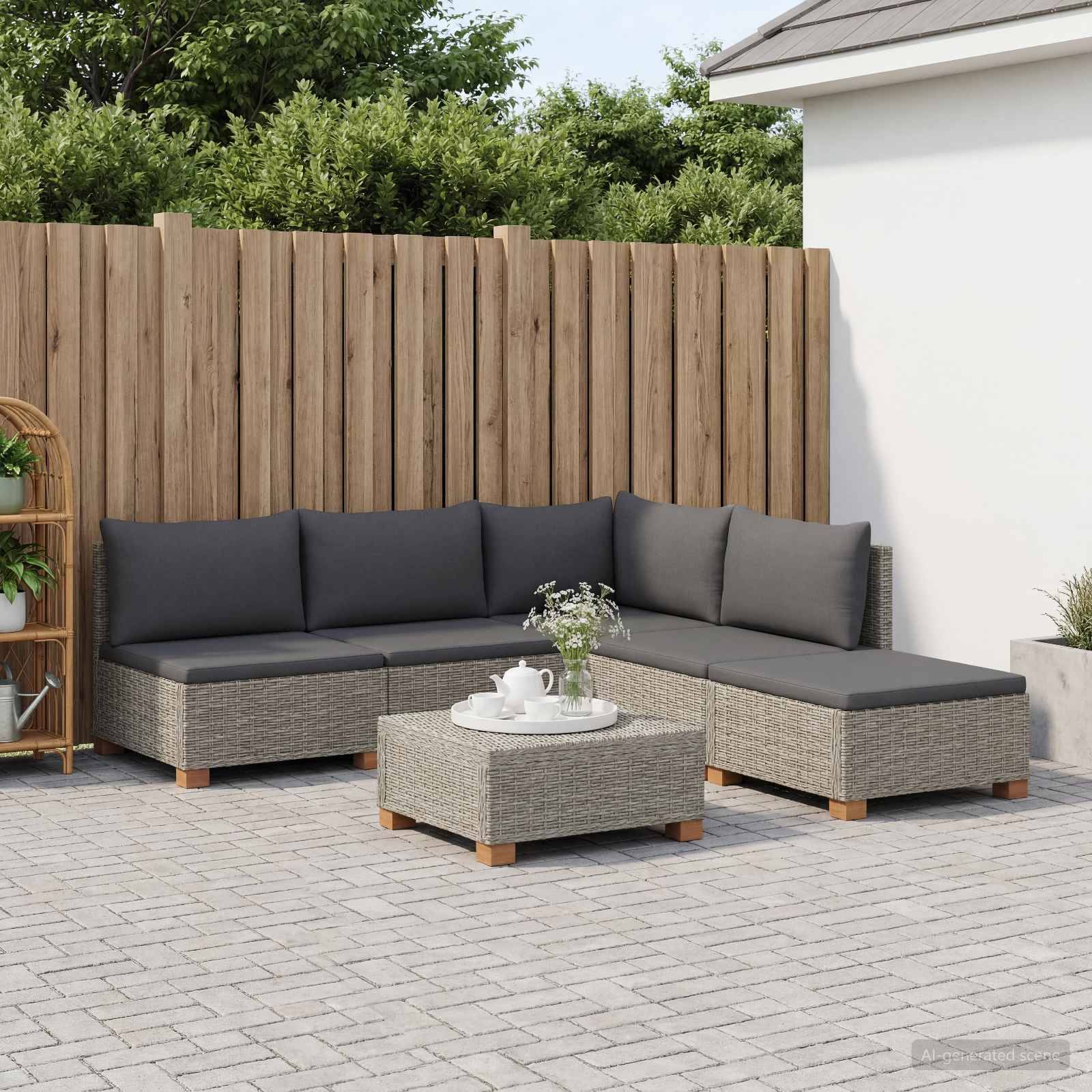 vidaXL 6 Stk. Rattan-Lounge-Set mit Kissen GENDT Naturrattan Kubu Grau