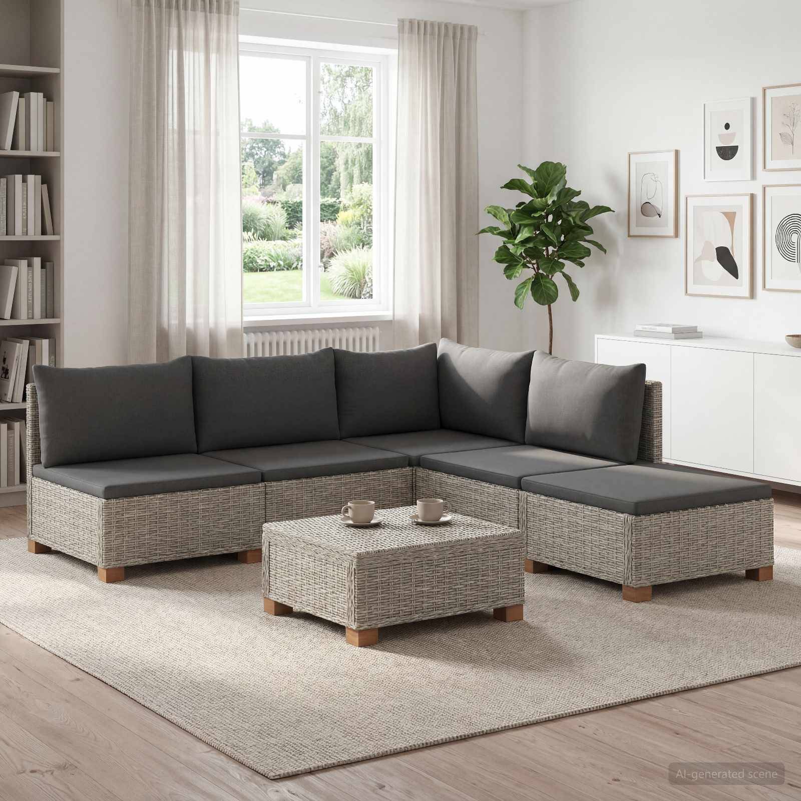 vidaXL 6 Stk. Rattan-Lounge-Set mit Kissen GENDT Naturrattan Kubu Grau
