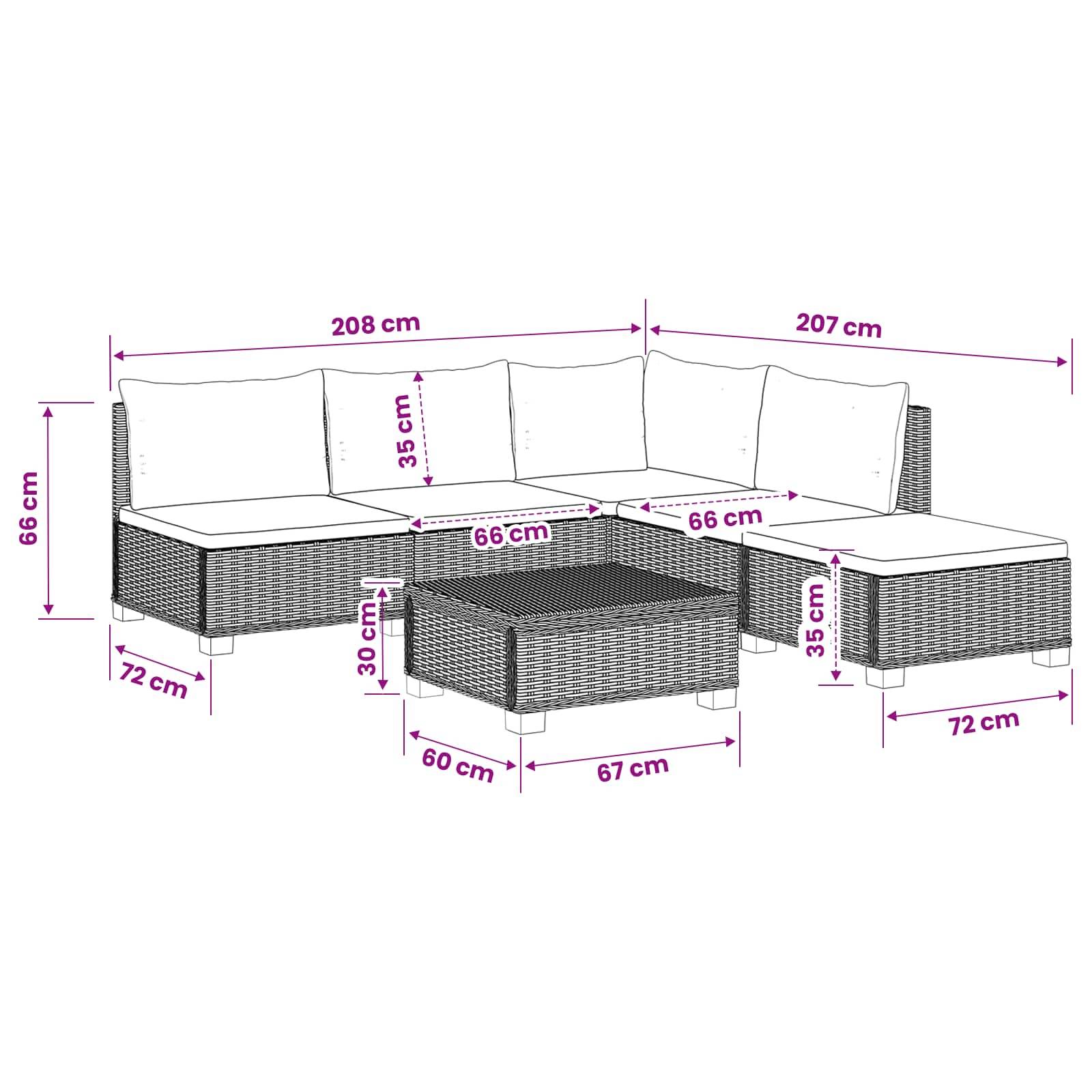vidaXL 6 Stk. Rattan-Lounge-Set mit Kissen GENDT Naturrattan Kubu Grau