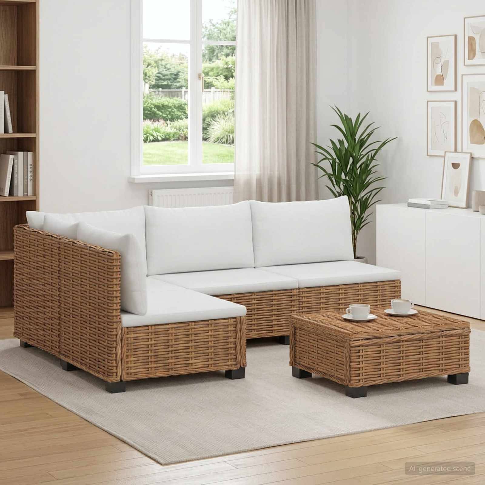 vidaXL 5 Stk. Rattan-Lounge-Set mit Kissen GENDT Naturrattan Natur