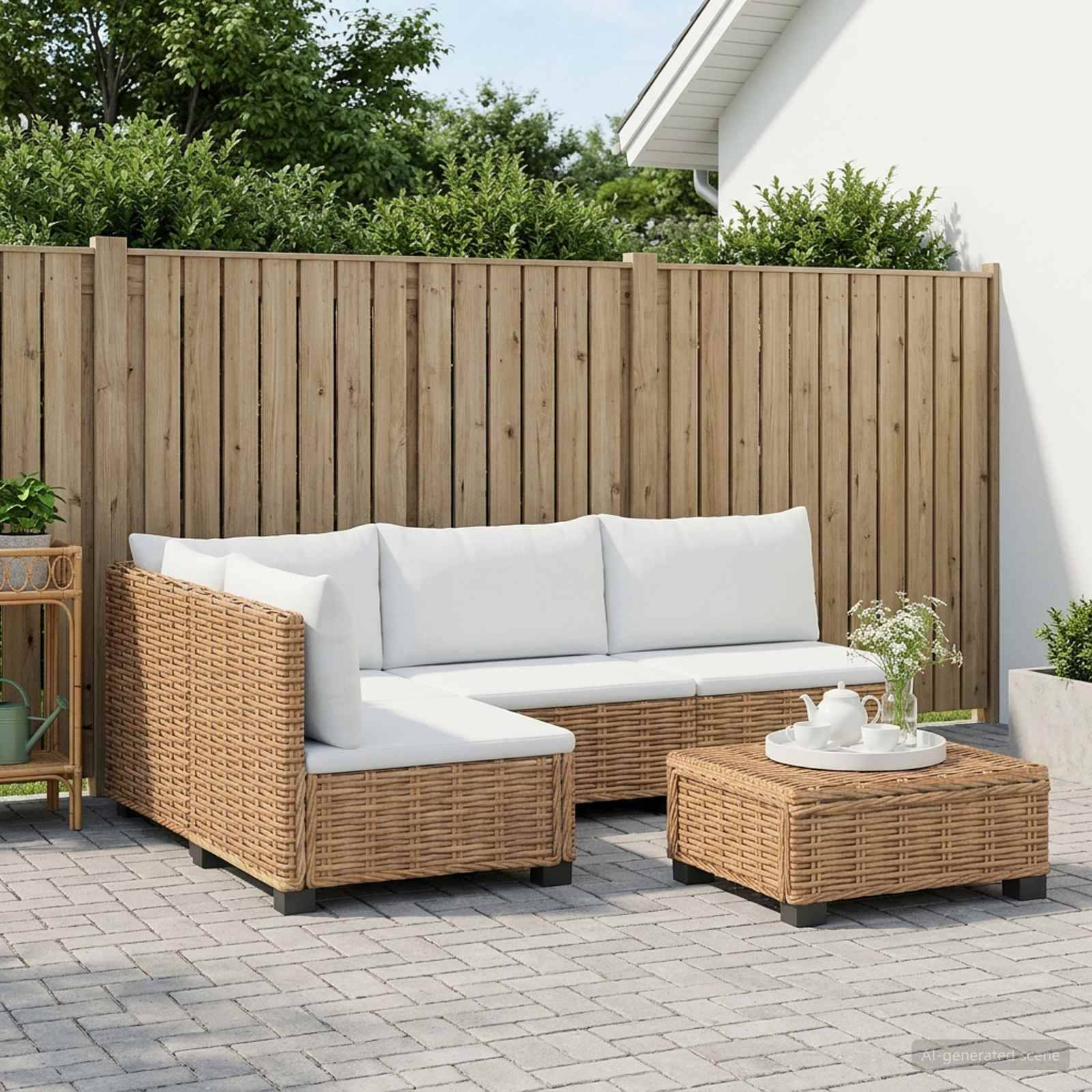 vidaXL 5 Stk. Rattan-Lounge-Set mit Kissen GENDT Naturrattan Natur