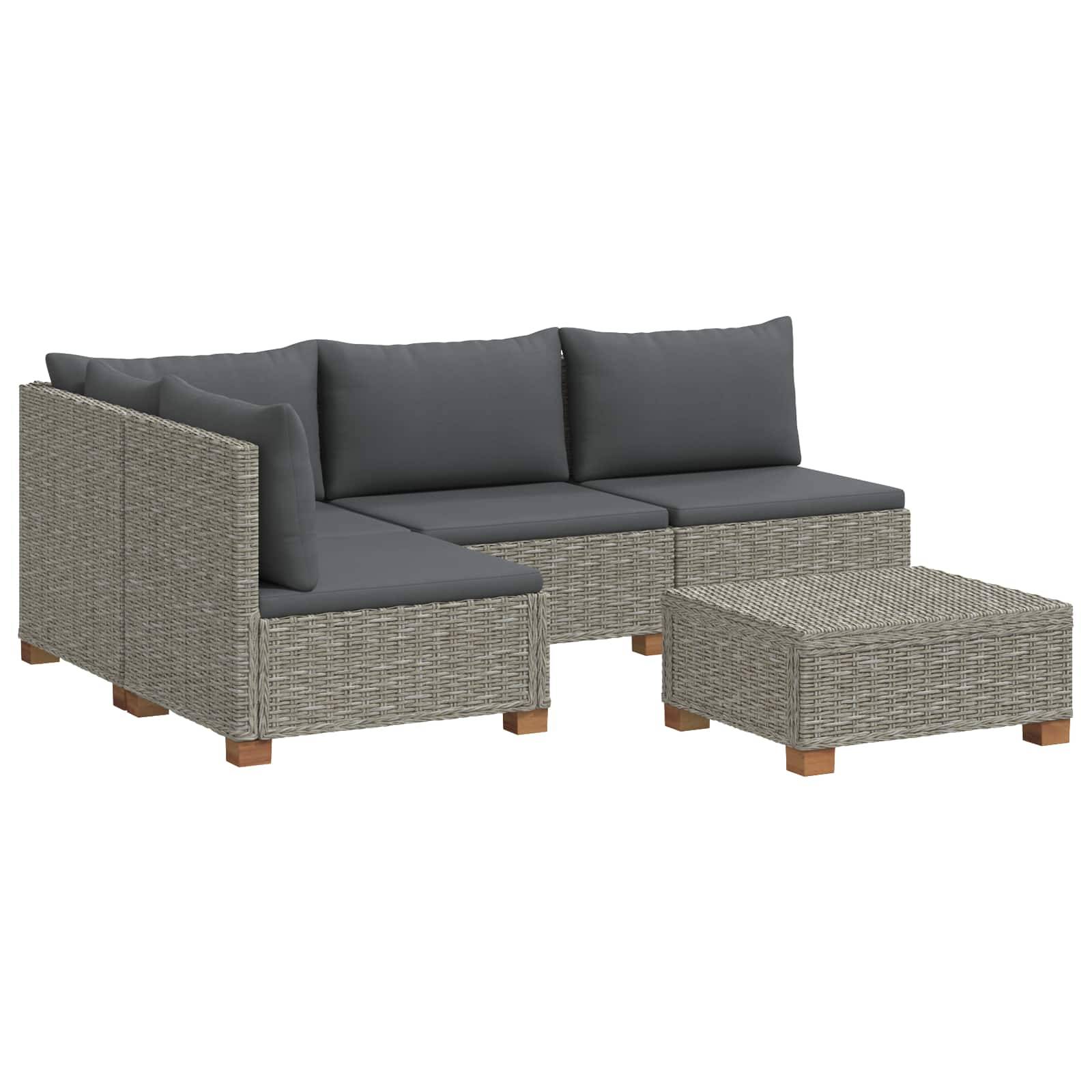 vidaXL 5 Stk. Rattan-Lounge-Set mit Kissen GENDT Naturrattan Kubu Grau