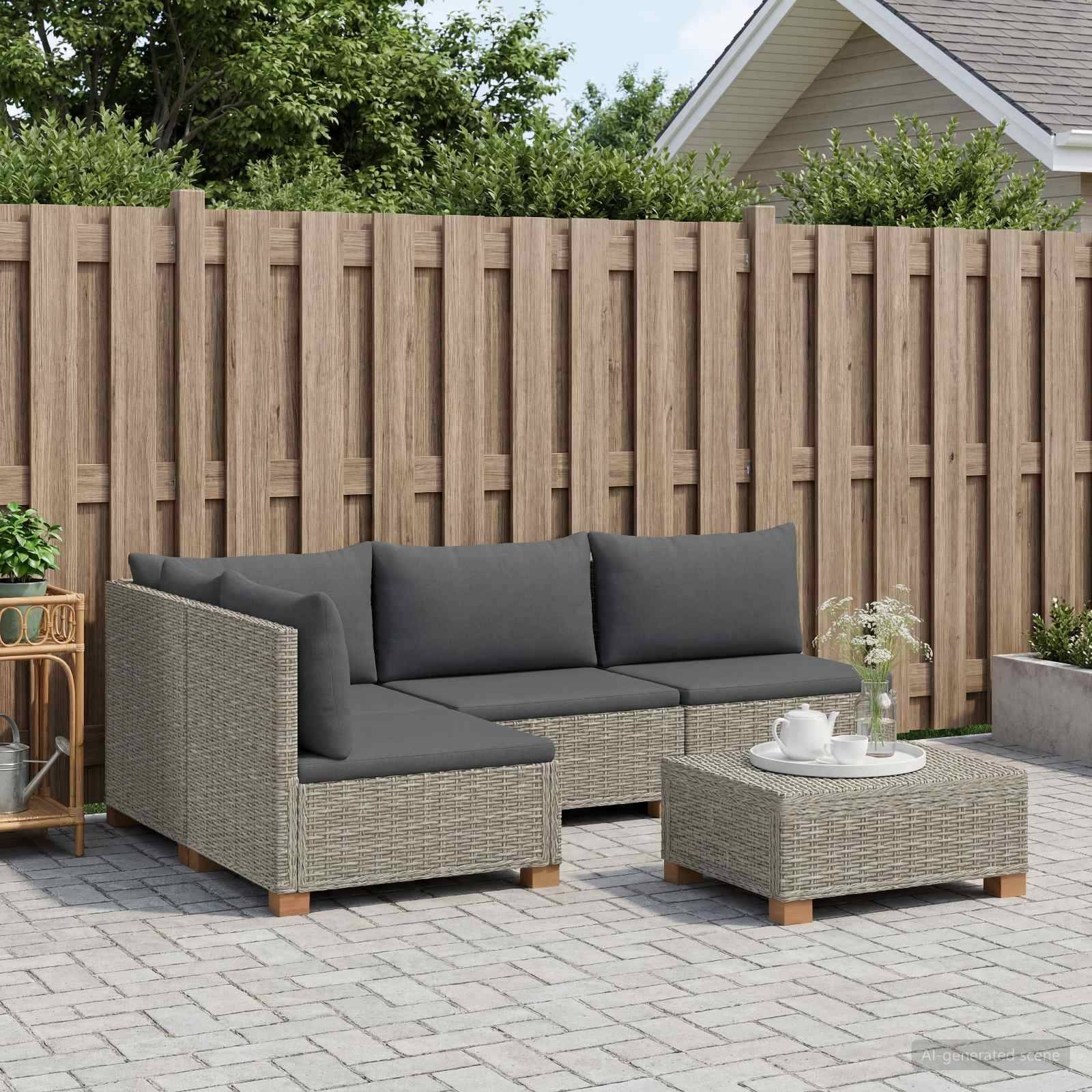 vidaXL 5 Stk. Rattan-Lounge-Set mit Kissen GENDT Naturrattan Kubu Grau