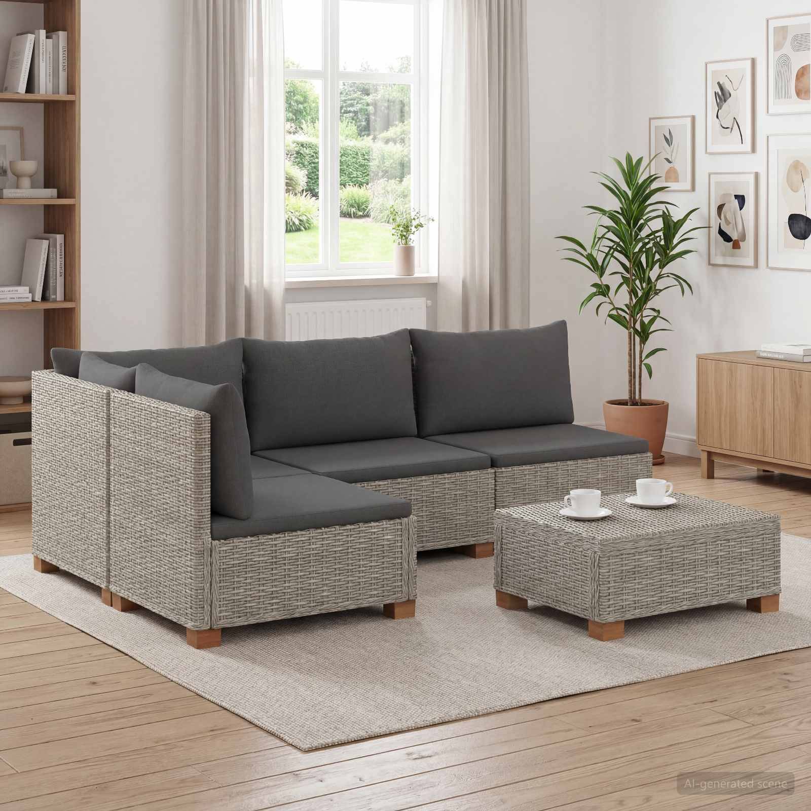 vidaXL 5 Stk. Rattan-Lounge-Set mit Kissen GENDT Naturrattan Kubu Grau