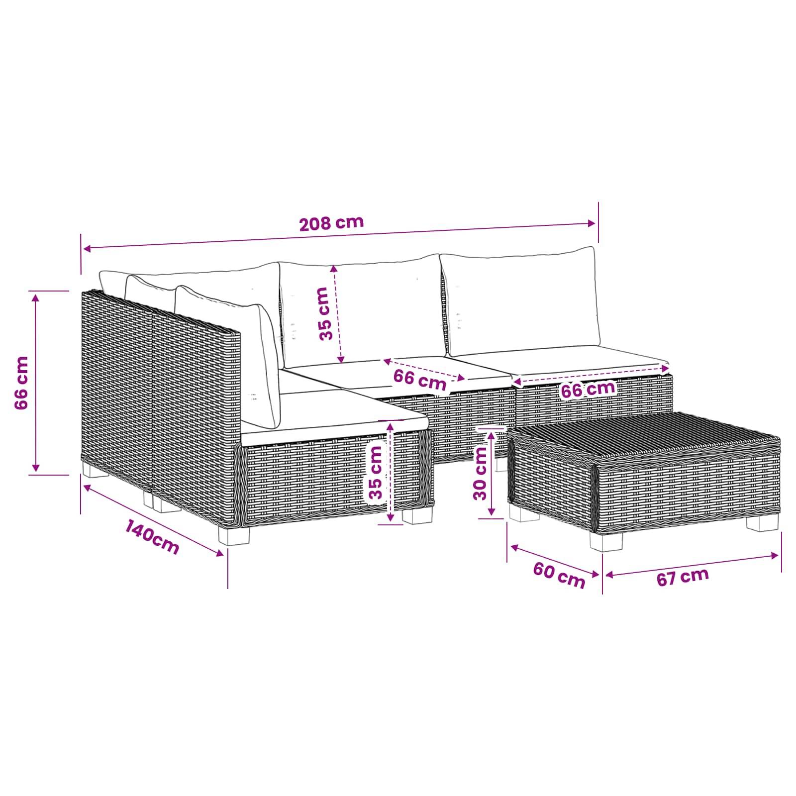 vidaXL 5 Stk. Rattan-Lounge-Set mit Kissen GENDT Naturrattan Kubu Grau