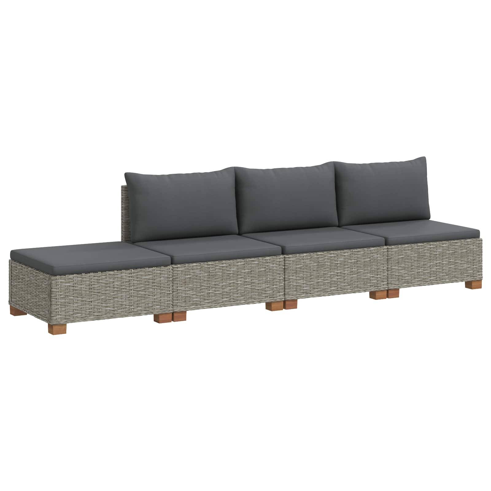 vidaXL 4 Stk. Rattan-Lounge-Set mit Kissen GENDT Naturrattan Kubu Grau