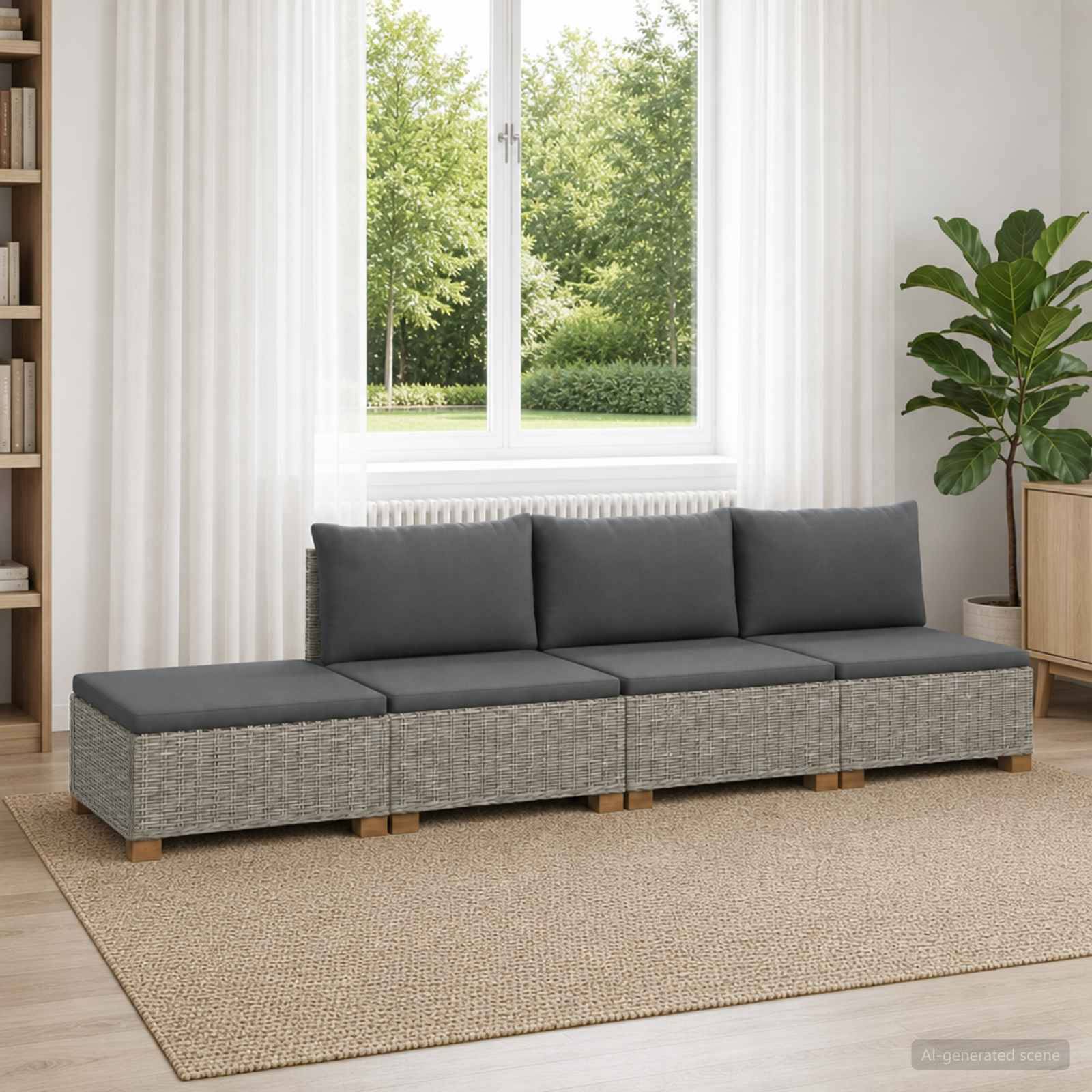 vidaXL 4 Stk. Rattan-Lounge-Set mit Kissen GENDT Naturrattan Kubu Grau