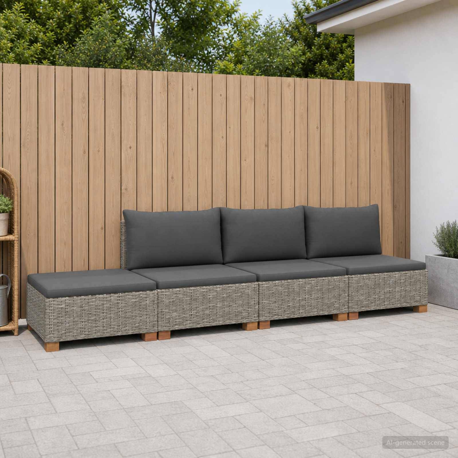 vidaXL 4 Stk. Rattan-Lounge-Set mit Kissen GENDT Naturrattan Kubu Grau