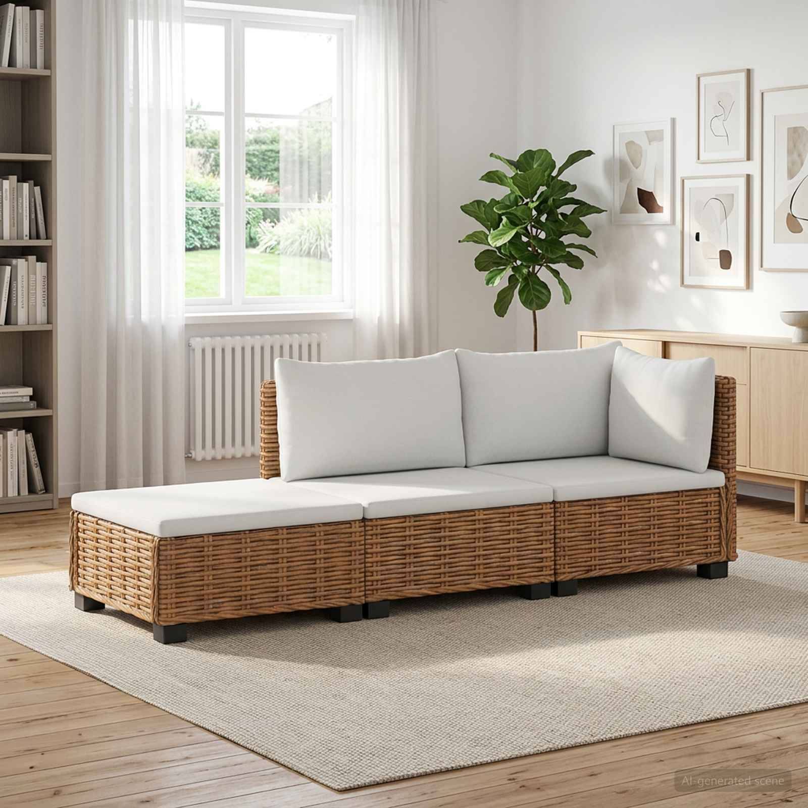 vidaXL 3 Stk. Rattan-Lounge-Set mit Kissen GENDT Naturrattan Natur