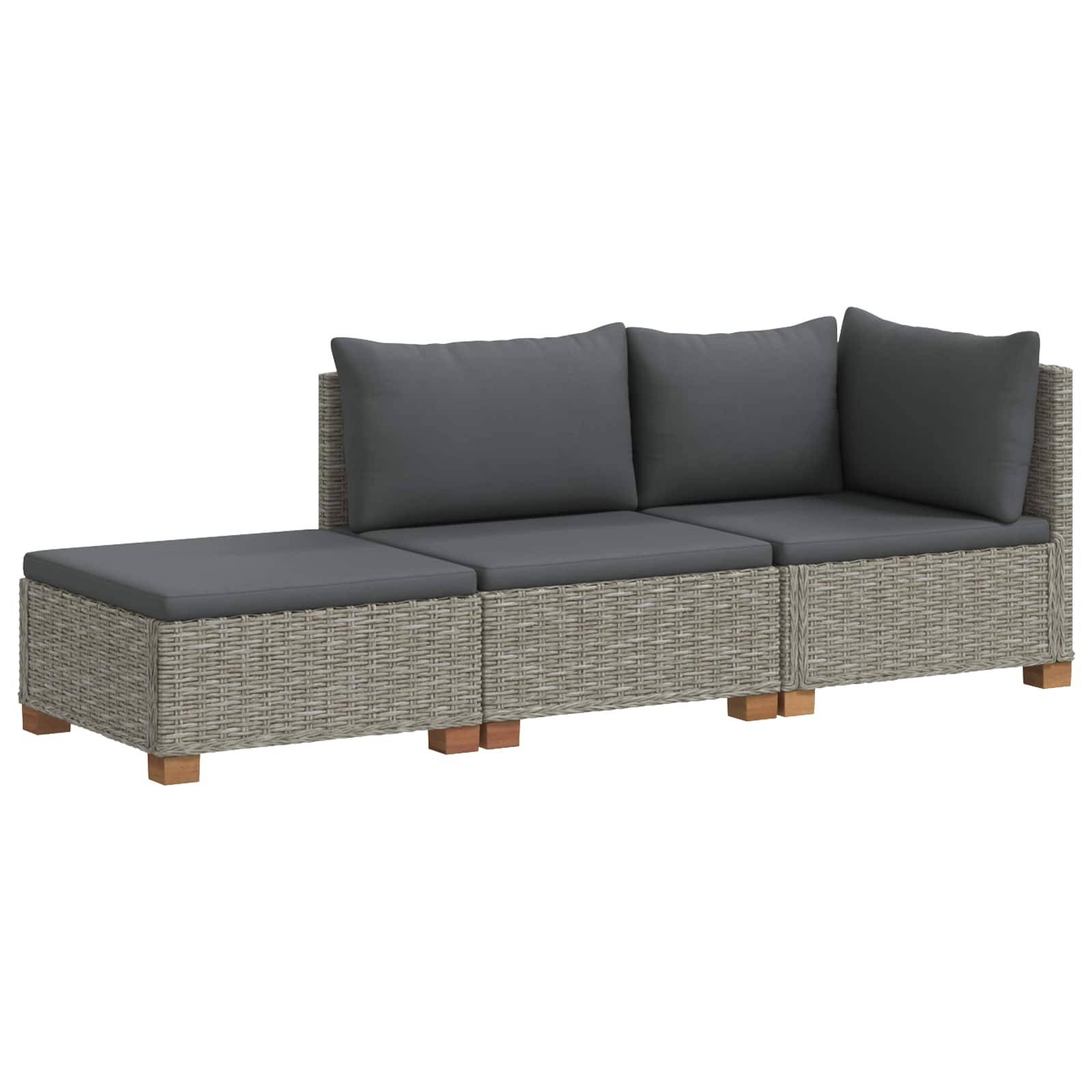 vidaXL 3 Stk. Rattan-Lounge-Set mit Kissen GENDT Naturrattan Kubu Grau