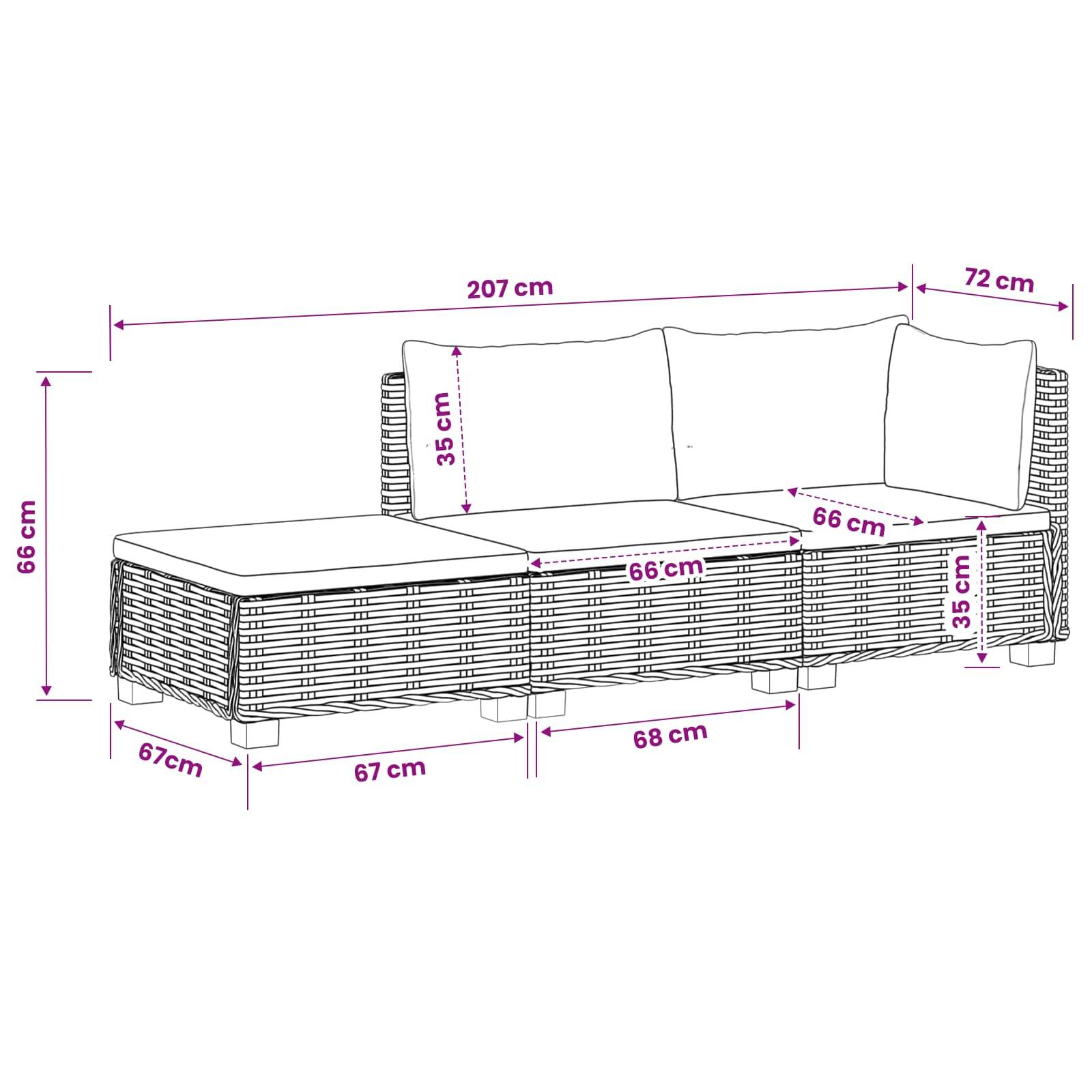 vidaXL 3 Stk. Rattan-Lounge-Set mit Kissen GENDT Naturrattan Kubu Grau