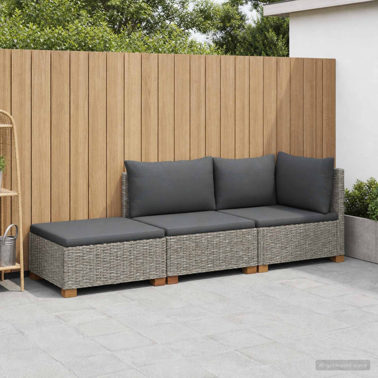 vidaXL 3 Stk. Rattan-Lounge-Set mit Kissen GENDT Naturrattan Kubu Grau