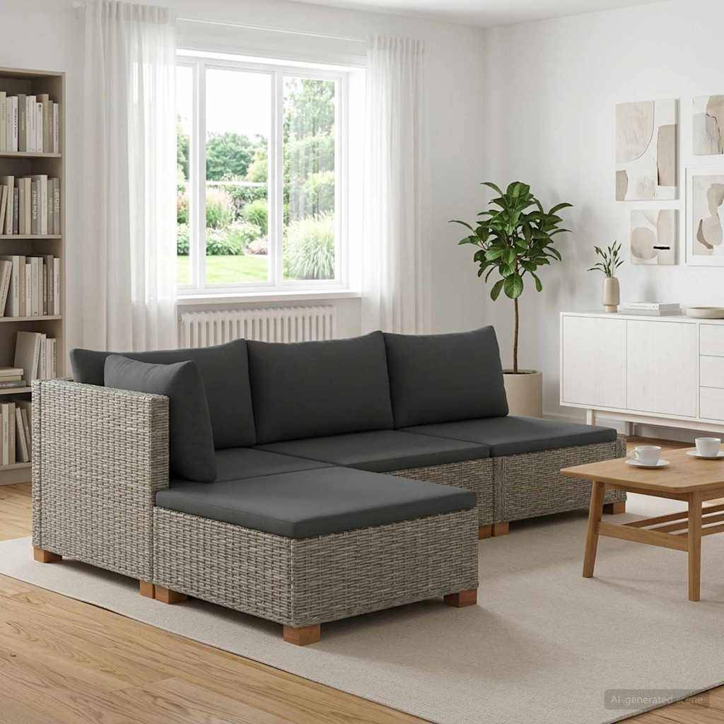 vidaXL 3 Stk. Rattan-Lounge-Set mit Kissen GENDT Naturrattan Kubu Grau