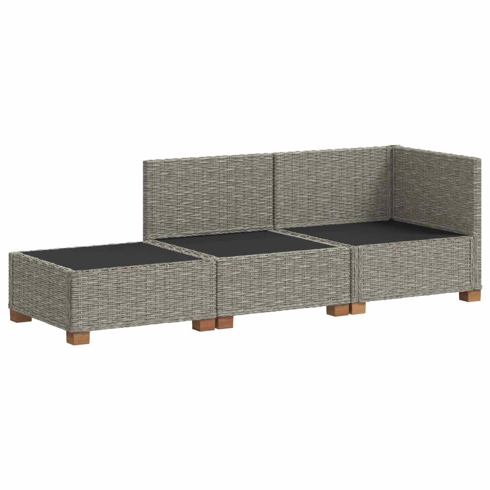 vidaXL 3 Stk. Rattan-Lounge-Set mit Kissen GENDT Naturrattan Kubu Grau