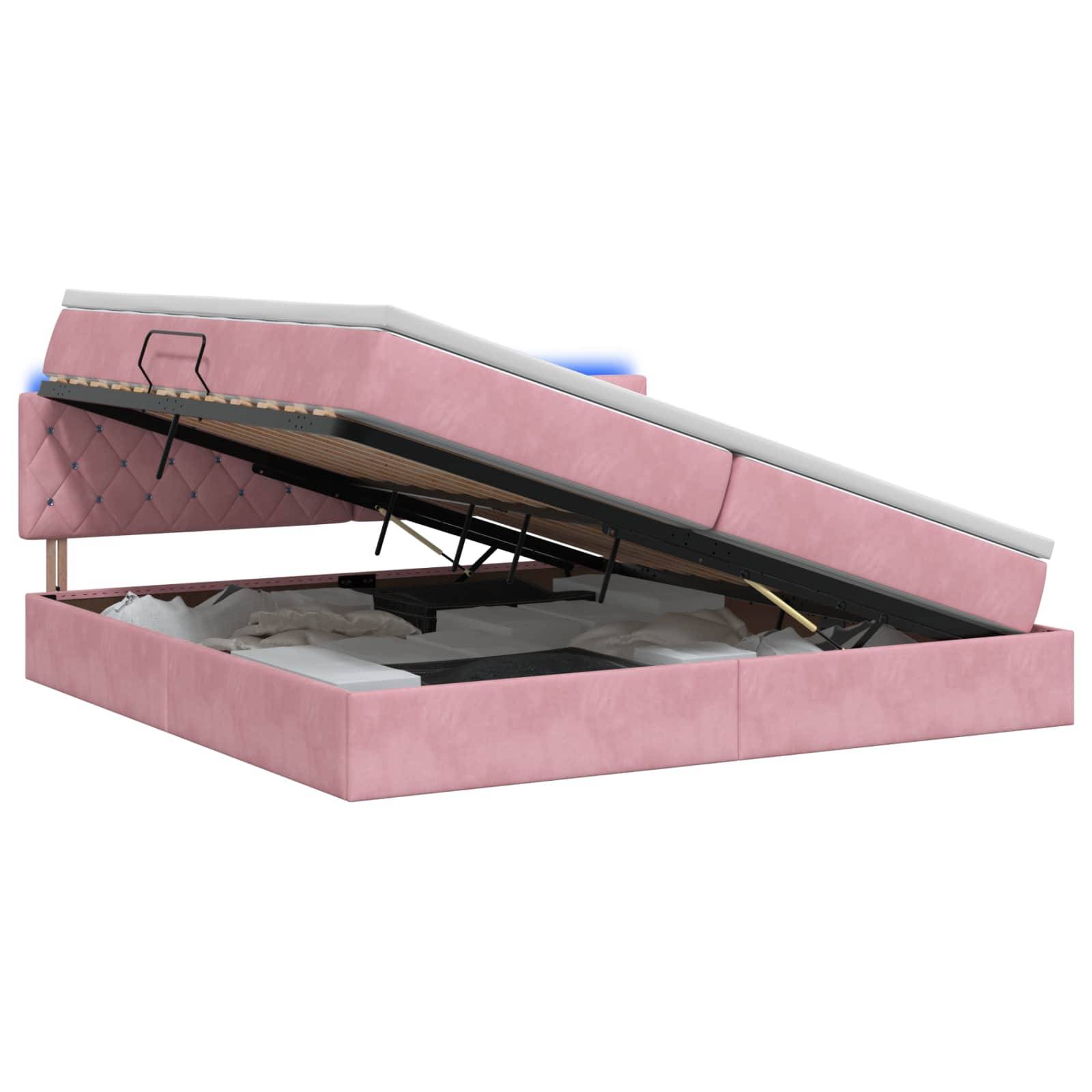 vidaXL LED-Speicherbett mit Matratze Rosa 200 x 200 cm Samt