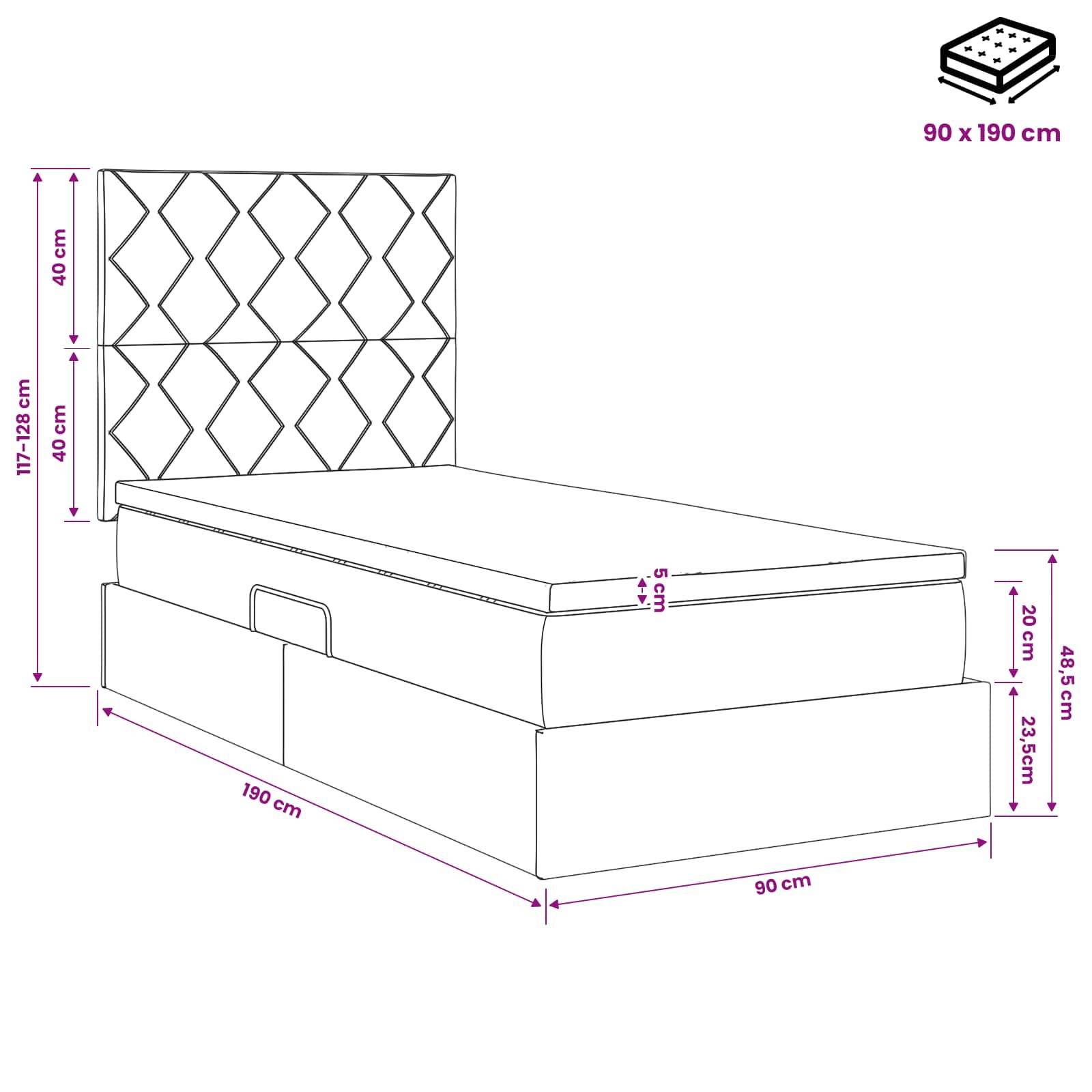 vidaXL Aufbewahrungsbett mit Matratze Dunkelblau 90 x 190 cm Samt