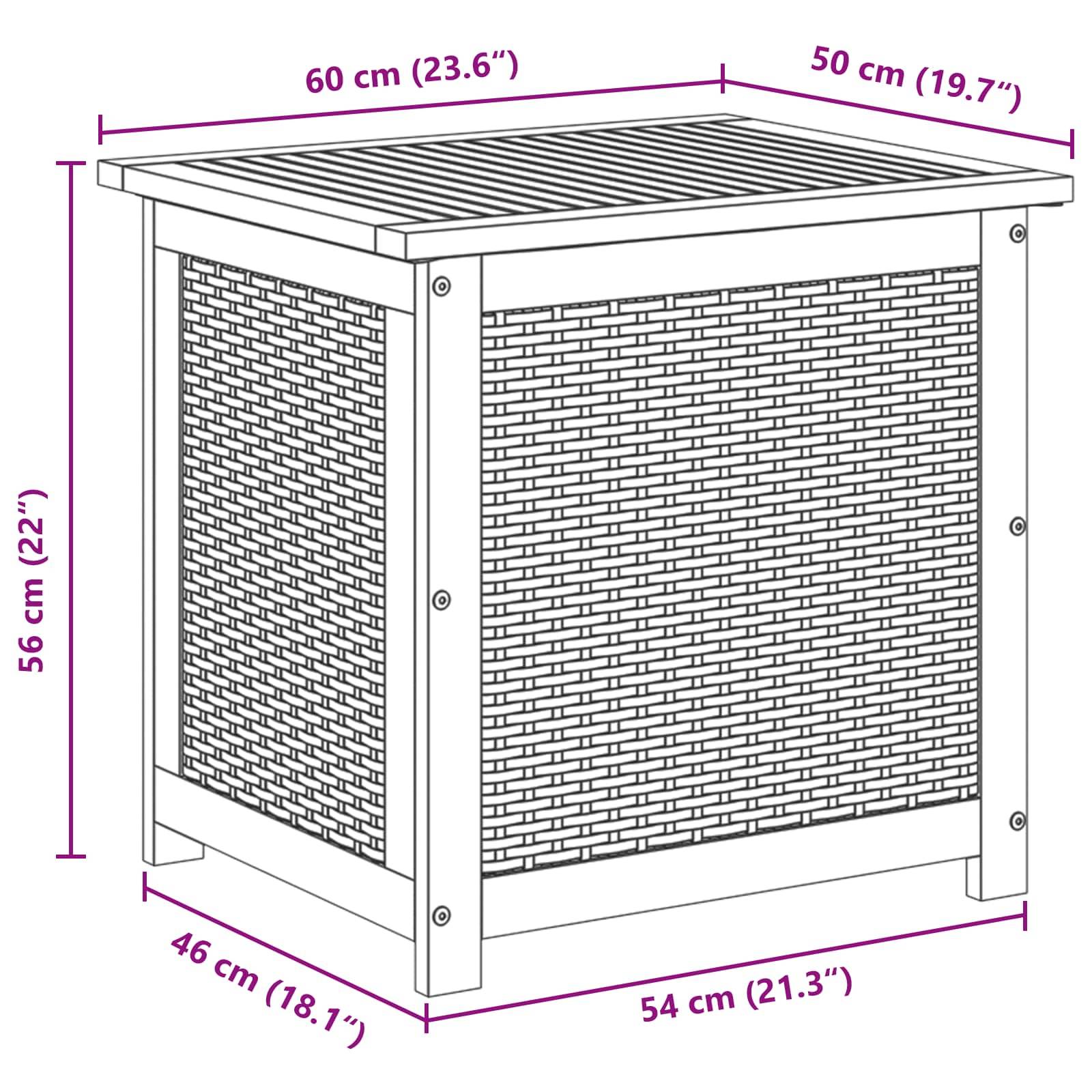 vidaXL Gartenlagerbox 185 L Massivholz Akazie 60 x 50 x 56 cm Schwarz