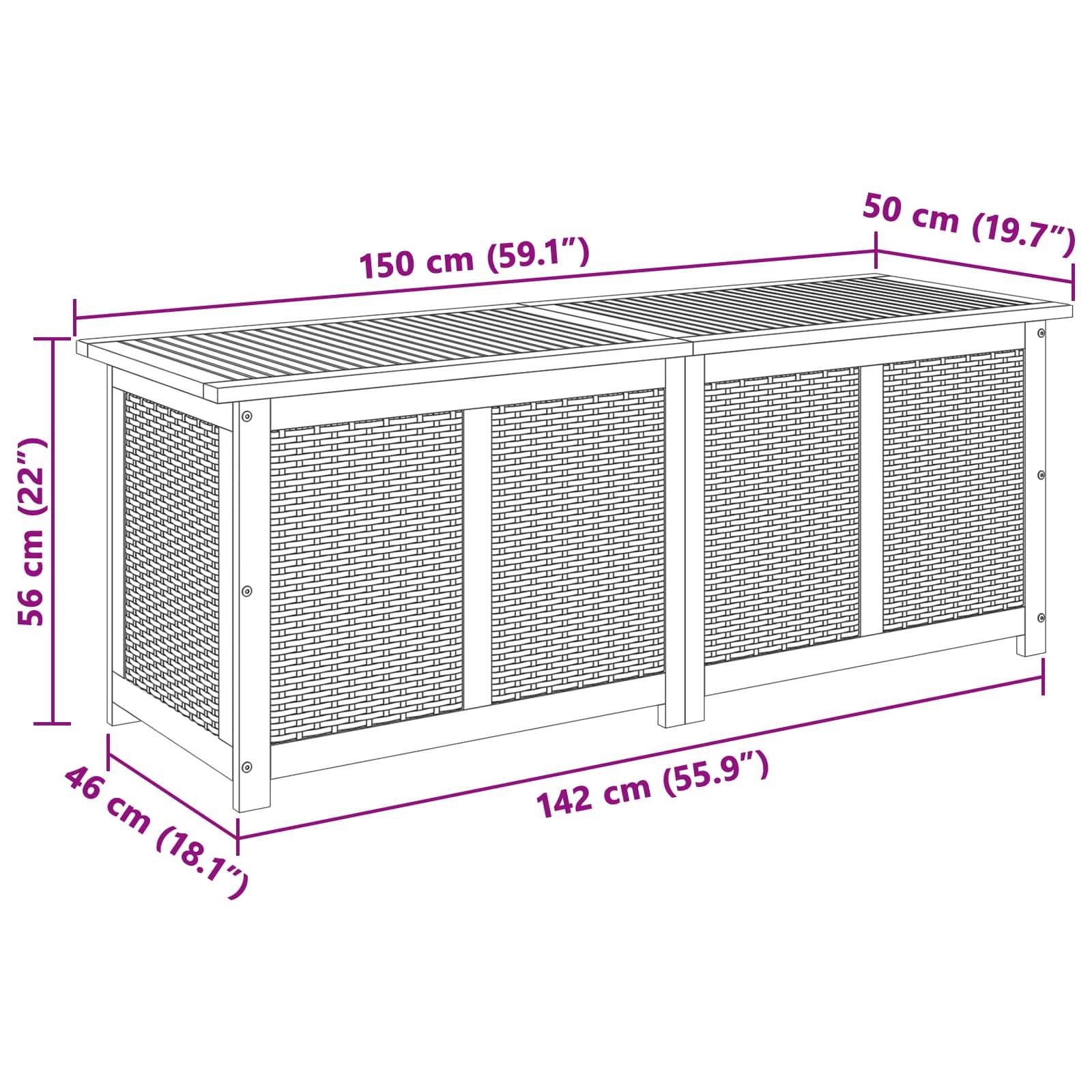 vidaXL Gartenbox 243 L Massivholz Akazie 150 x 50 x 56 cm Schwarz