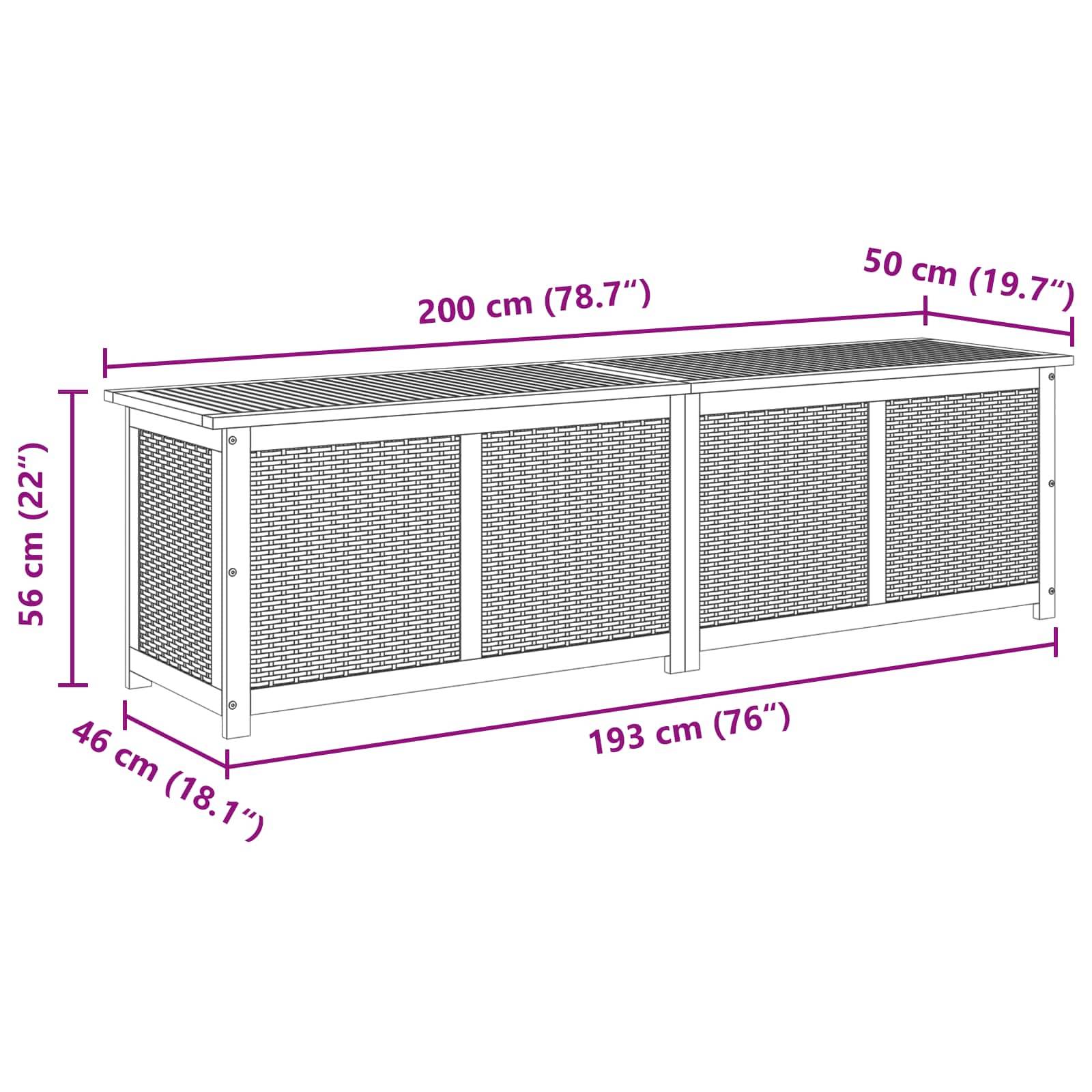 vidaXL Gartenlagerbox 185 L Massivholz Akazie 200 x 50 x 56 cm Schwarz
