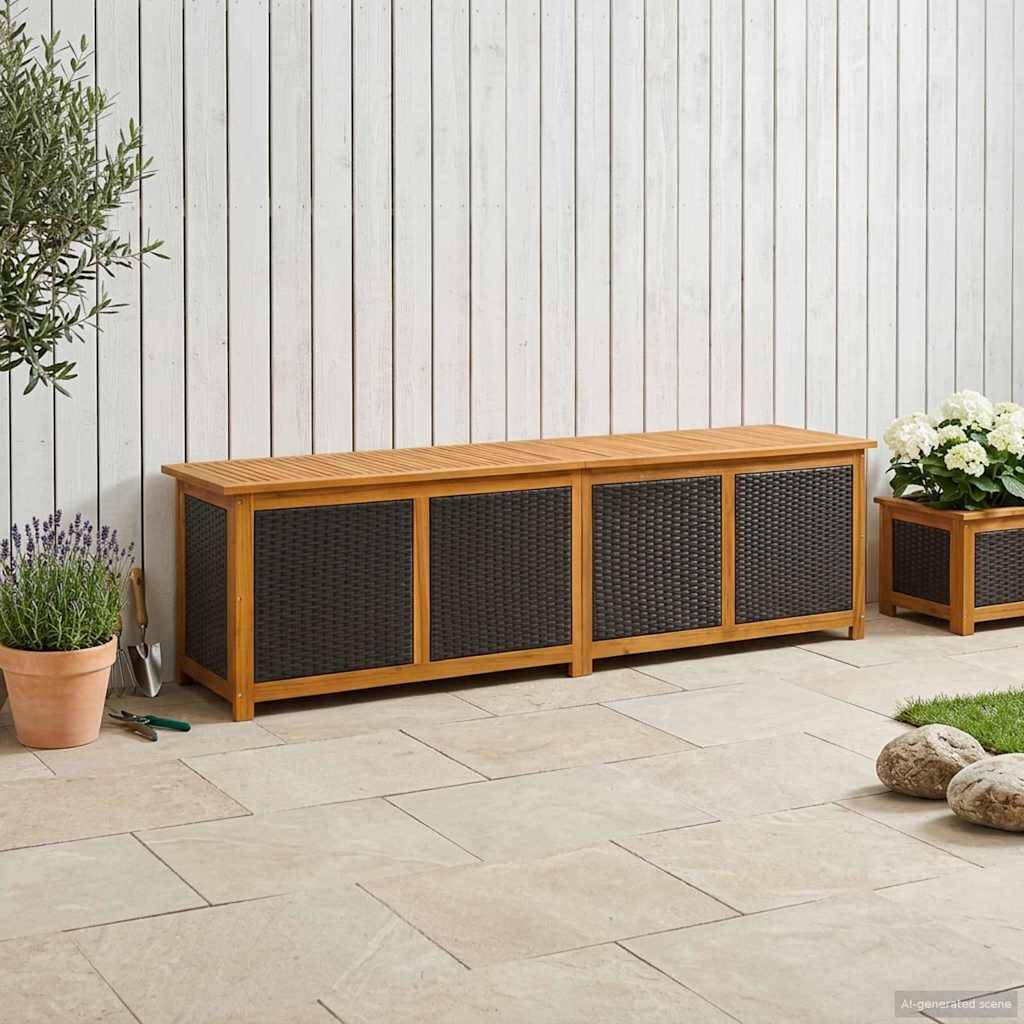 vidaXL Gartenlagerbox 185 L Massivholz Akazie 200 x 50 x 56 cm Schwarz