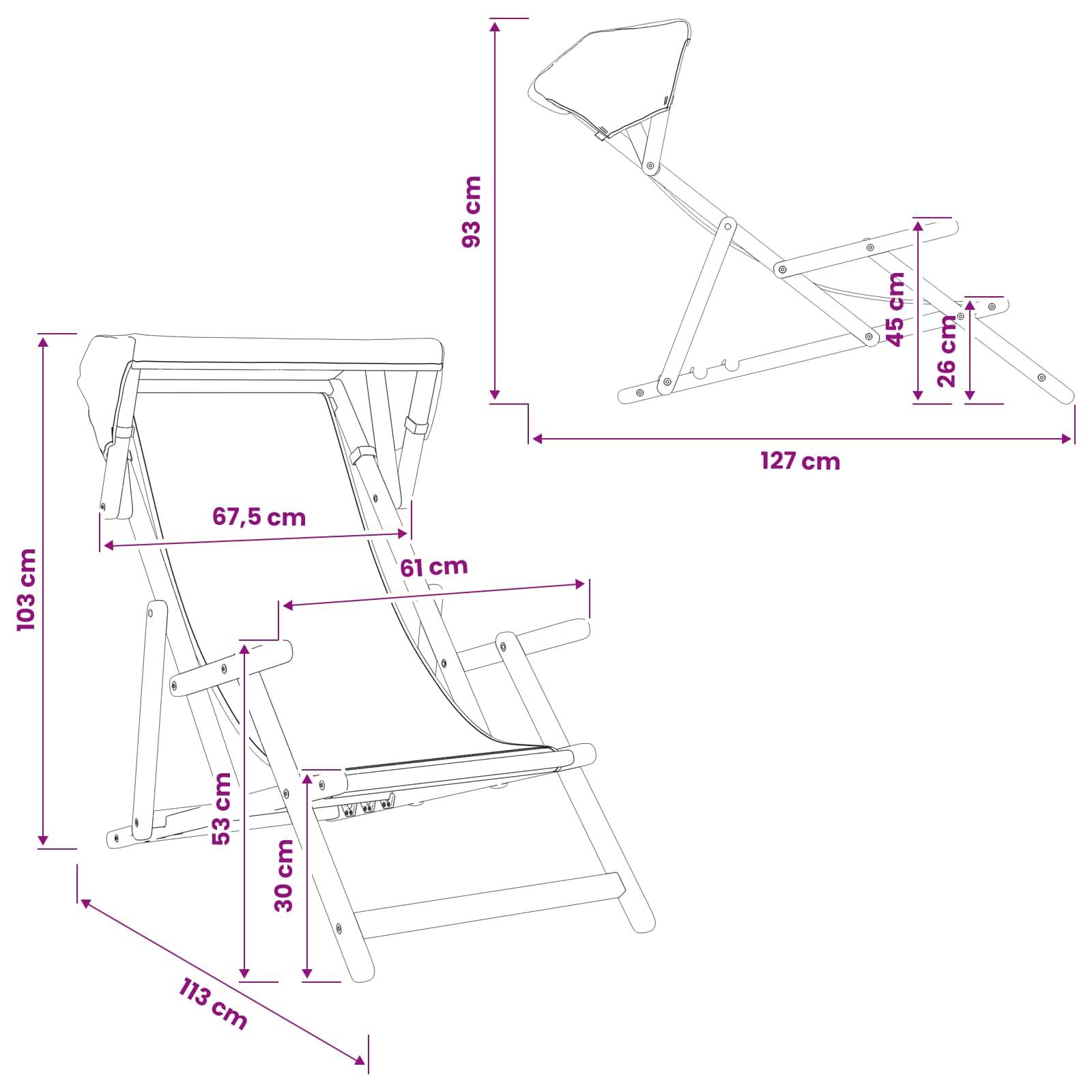 vidaXL Liegestuhl 2 pcs 3 Position Massives Eukalyptus Holz Schwarz