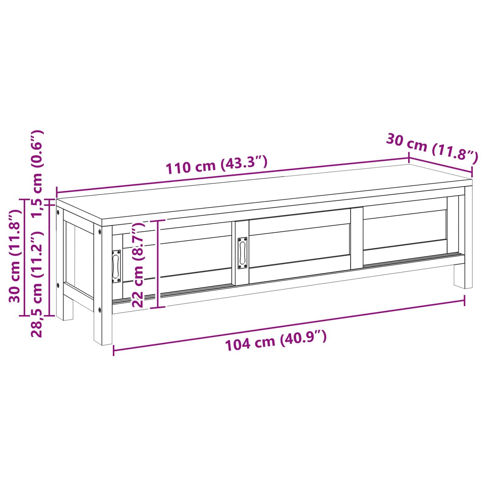 vidaXL TV-Schrank 110 x 30 x 30 cm Massivholz Teak Natur
