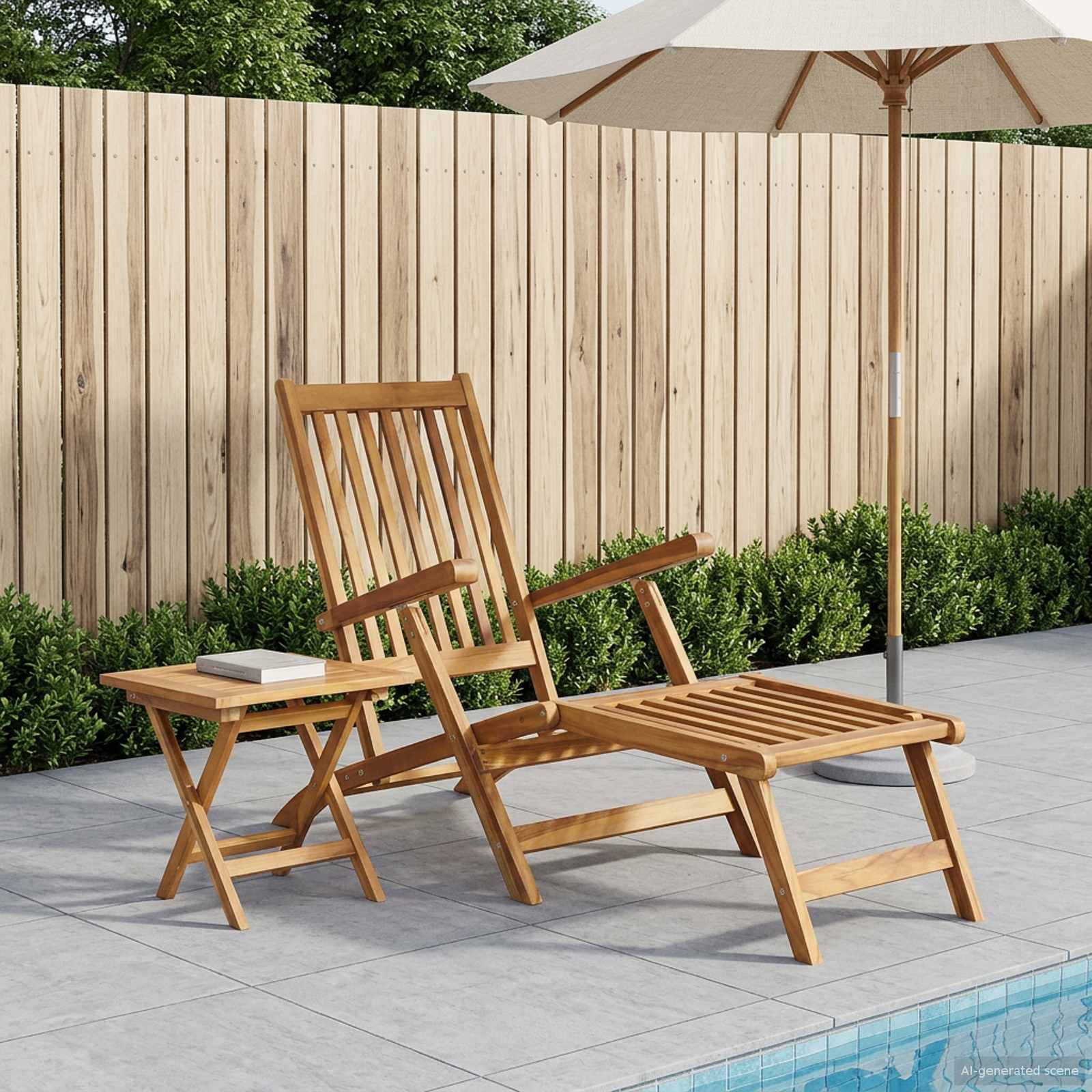 vidaXL Klappdeckstuhl mit Tisch Natur Massivholz Teak
