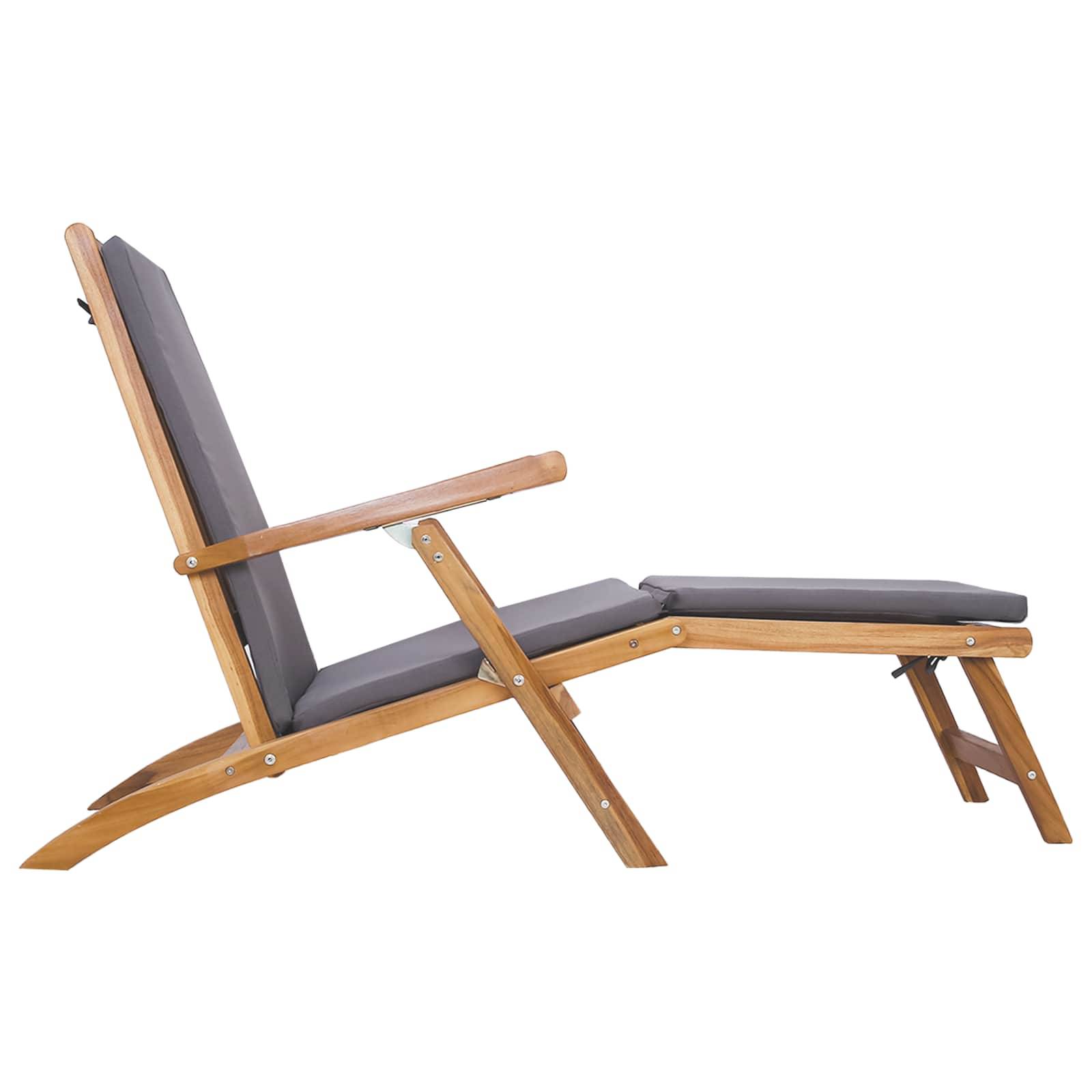 vidaXL Klappliegestuhl mit Kissen Dunkelgrau Massivholz Teak