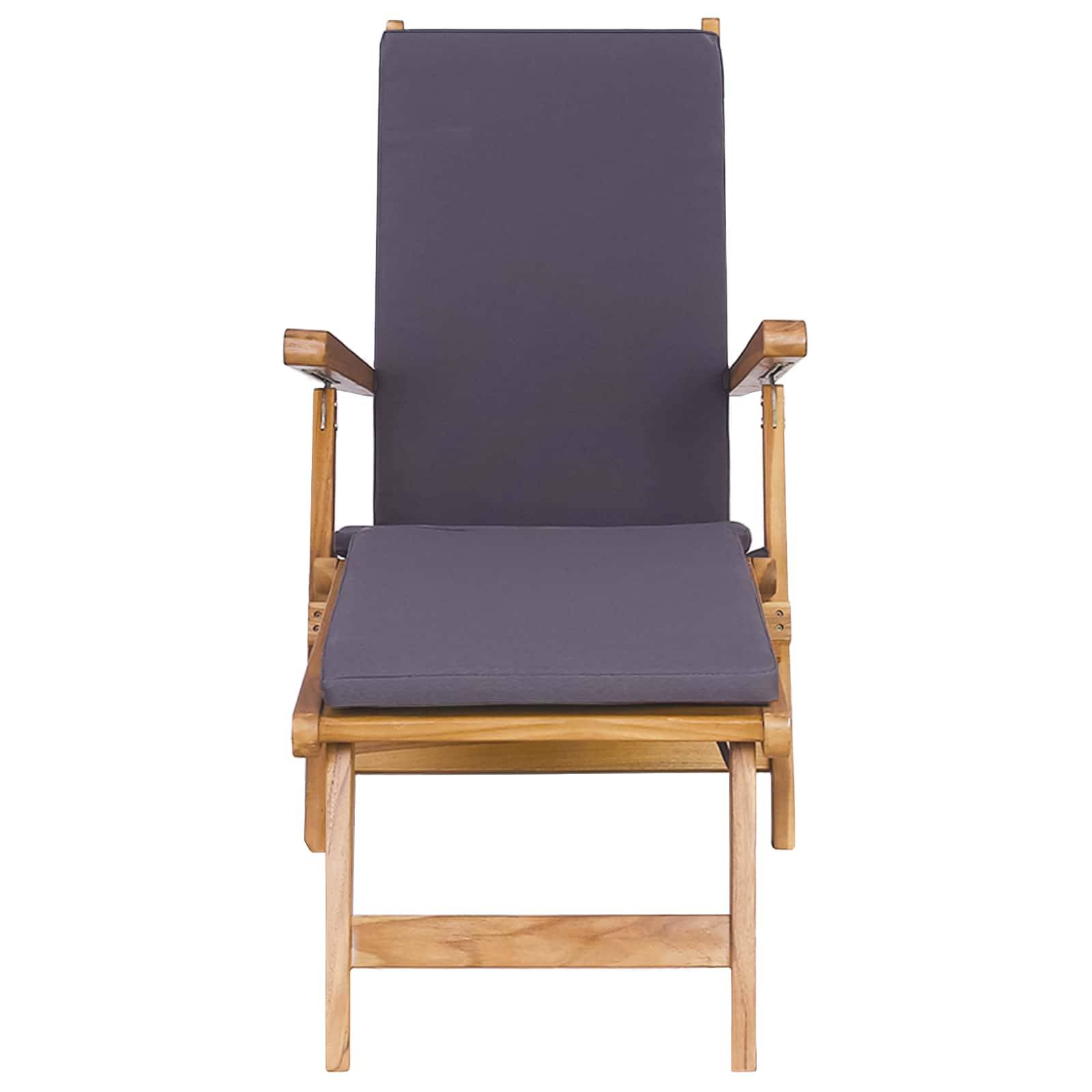 vidaXL Klappliegestuhl mit Kissen Dunkelgrau Massivholz Teak