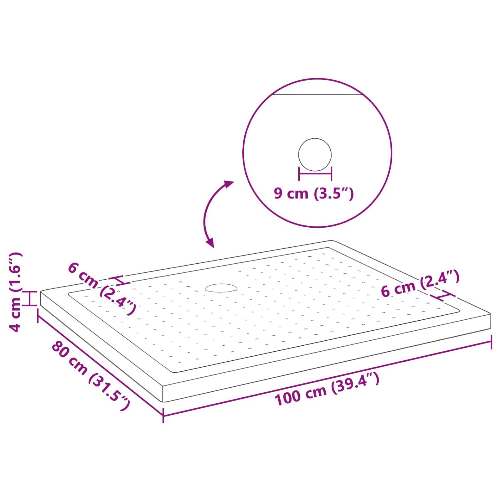 vidaXL Duschbodenablage mit Punkten 100 x 80 x 4 cm ABS Schwarz